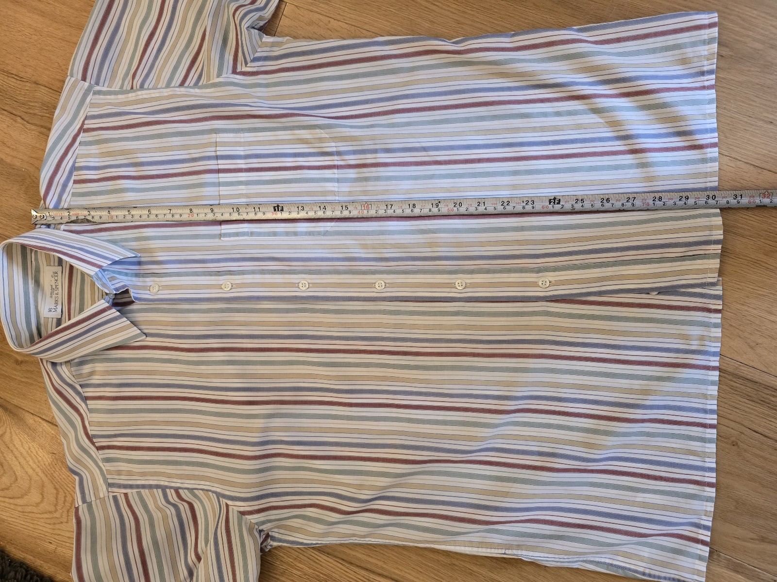 St Micharls by Marks & Spencer Multi Stripe Short Sleeve Shirt UK 16 / 41cm Collar image 4