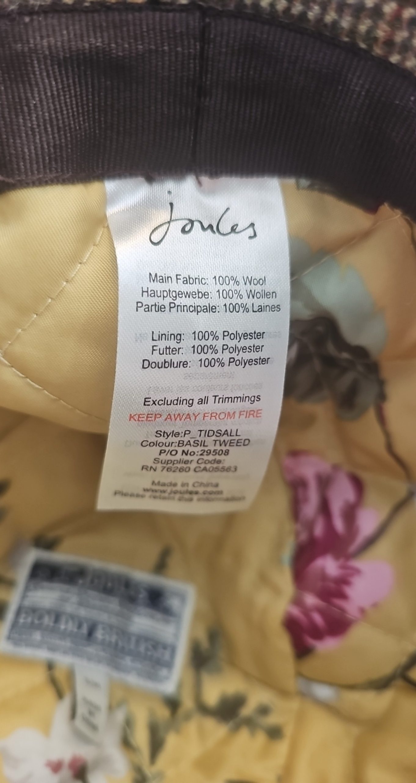 Joules Basil Tweed Brown Wool Bucket Hat Small Medium image 3