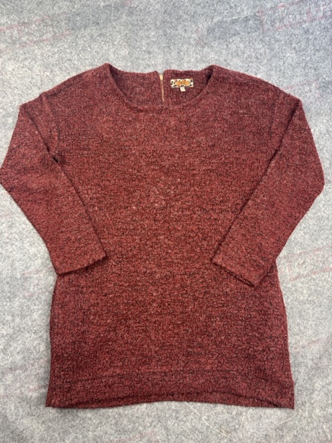 Next Burgundy Bouclé Tunic Sweater UK 14 Zip Back