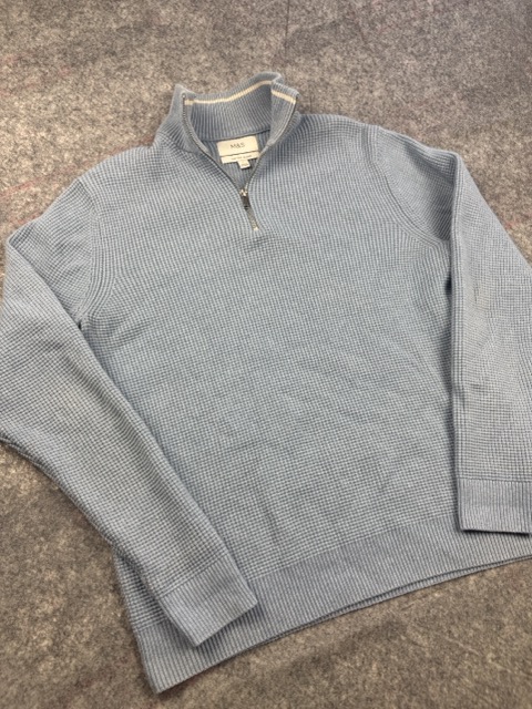 M&S Slate Blue Half Zip Textured Cotton Blend Jumper Large image 3