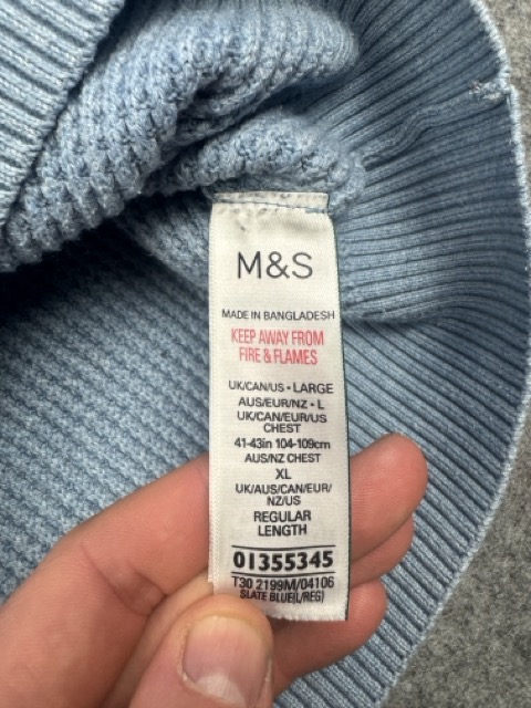 M&S Slate Blue Half Zip Textured Cotton Blend Jumper Large image 4