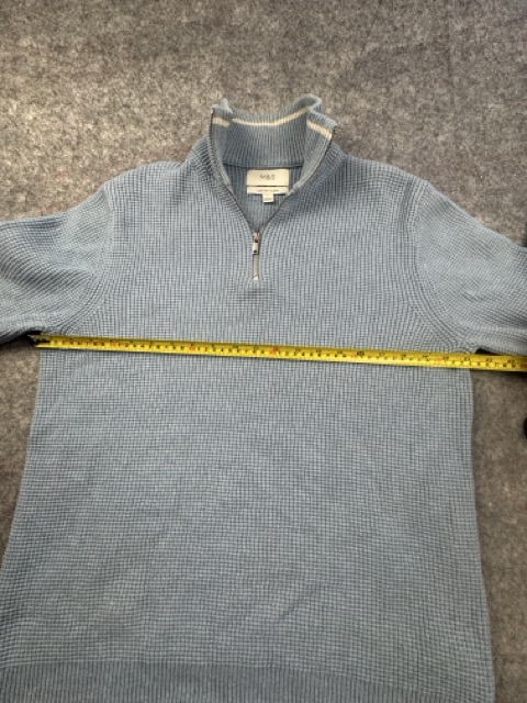 M&S Slate Blue Half Zip Textured Cotton Blend Jumper Large image 6