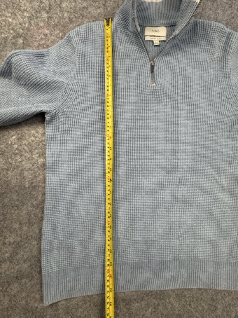 M&S Slate Blue Half Zip Textured Cotton Blend Jumper Large image 7
