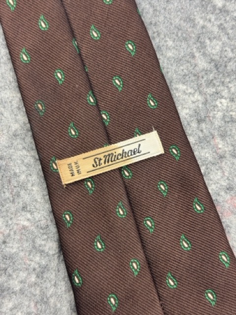 St Michael Brown & Green Paisley Silk Tie image 3