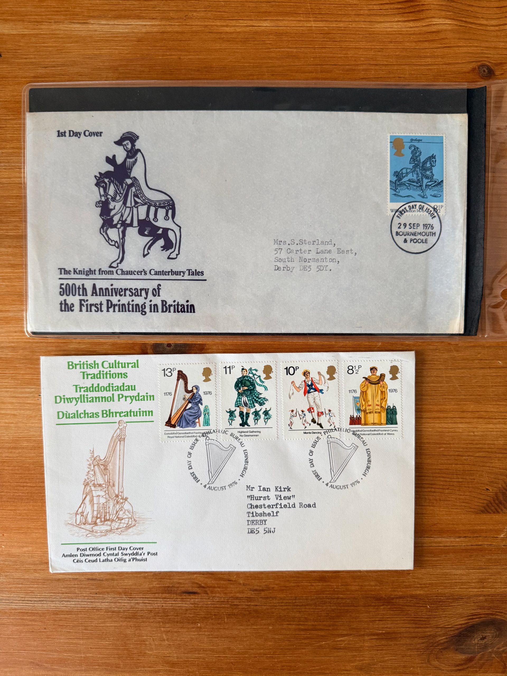 1976 First Day Covers - Chaucer Knight & British Cultural Traditions Vintage FDC Stamps