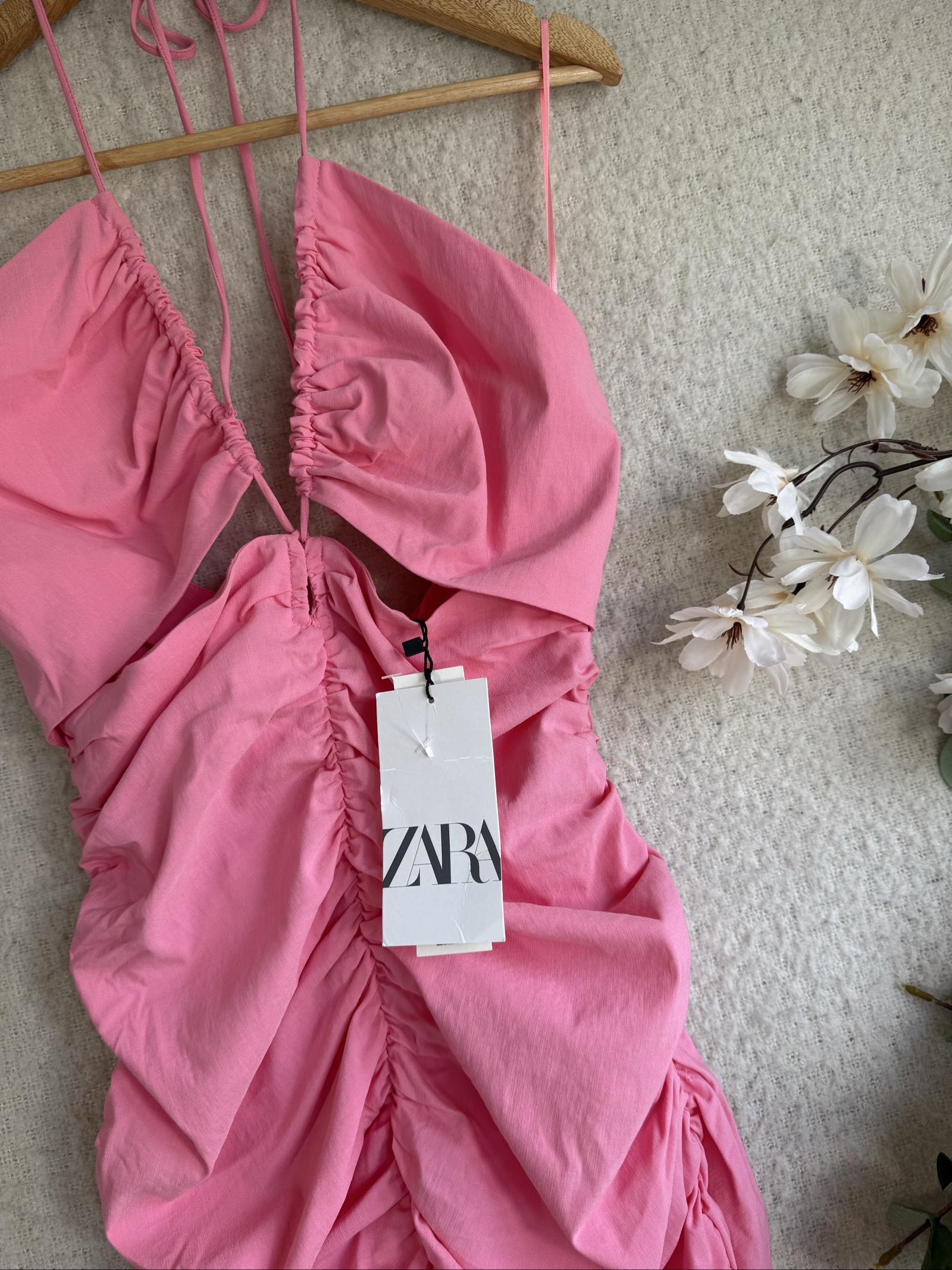 Zara Pink Ruched Halter Neck Midi Dress UK Large Stylish Occasion Dress image 2