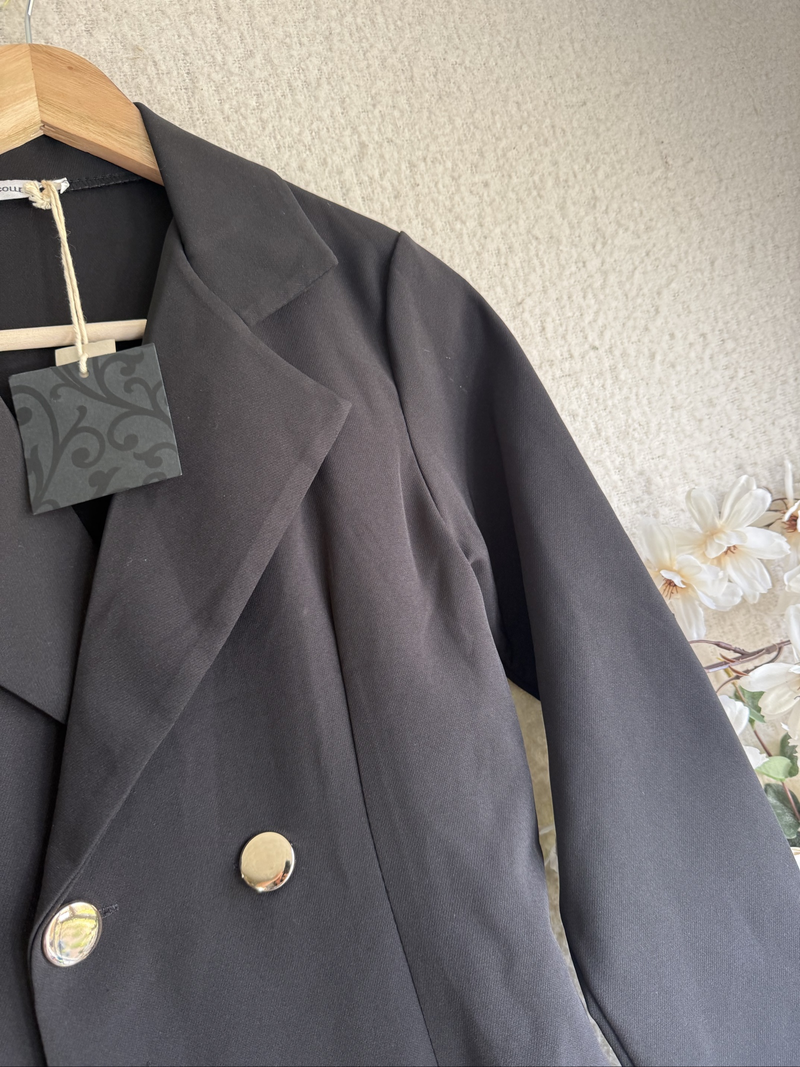 New Colle Black Double Breasted Longline Blazer Coat UK Medium Classic Style image 2