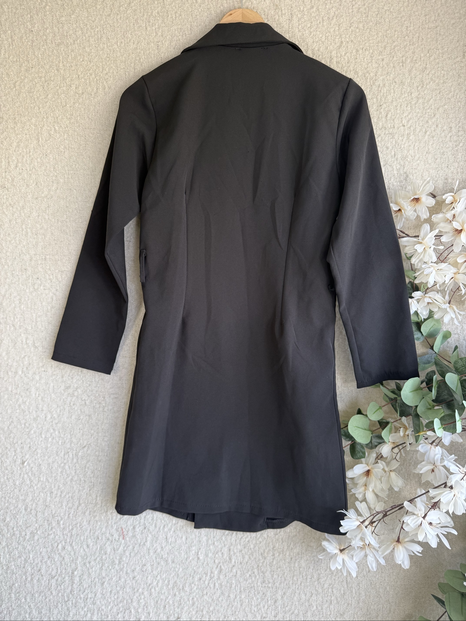 New Colle Black Double Breasted Longline Blazer Coat UK Medium Classic Style image 4