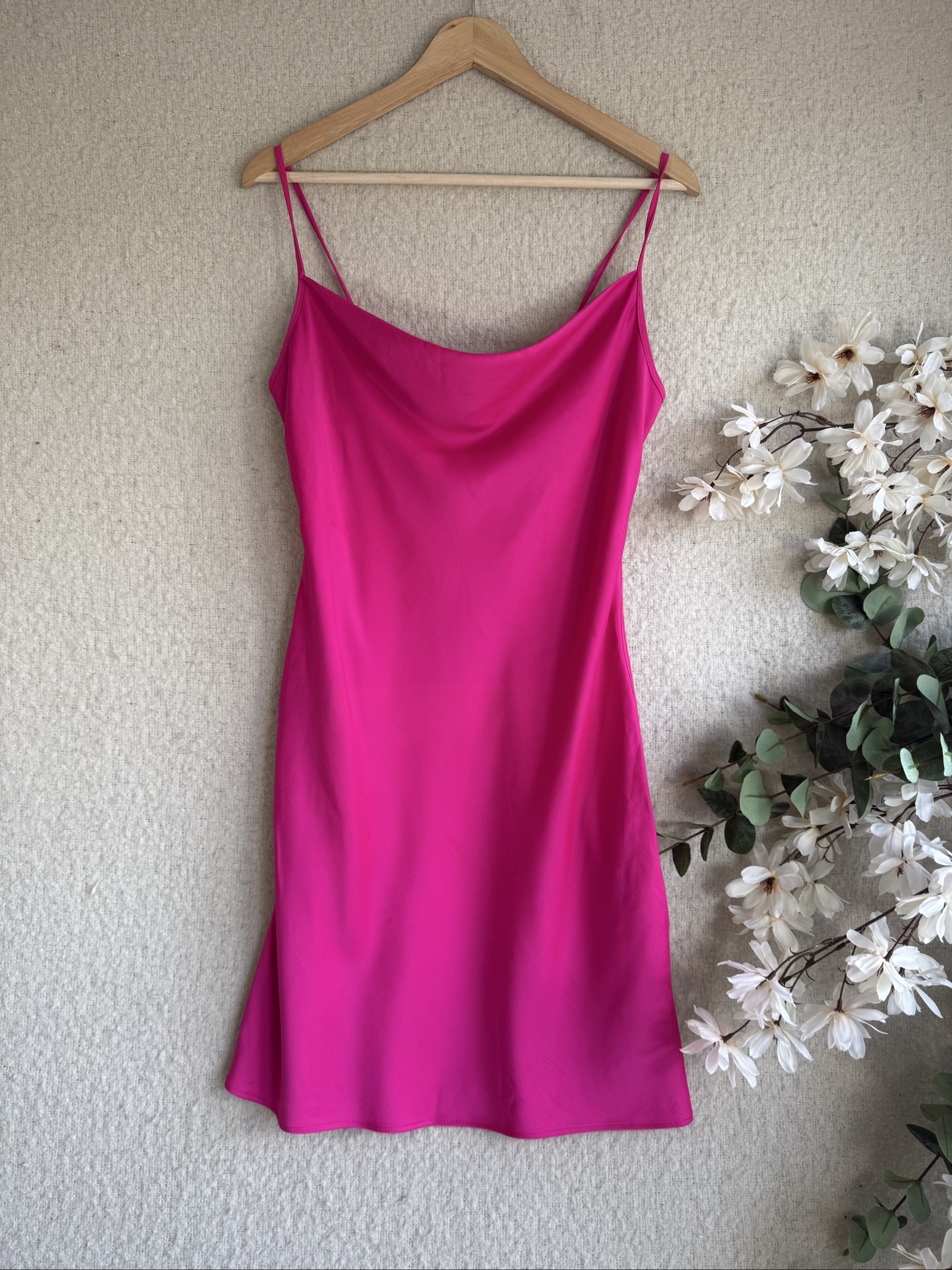 Primark Hot Pink Slip Dress UK 12 Sleek Spaghetti Strap Minimalist Dress
