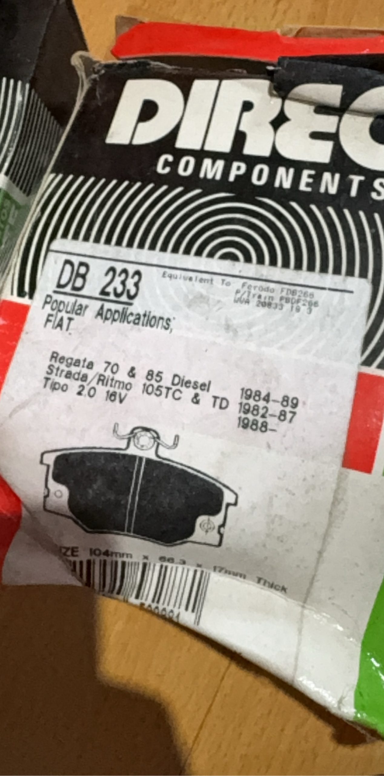 Direct Components DB233 Brake Pads Set for FIAT Regata & Strada image 5