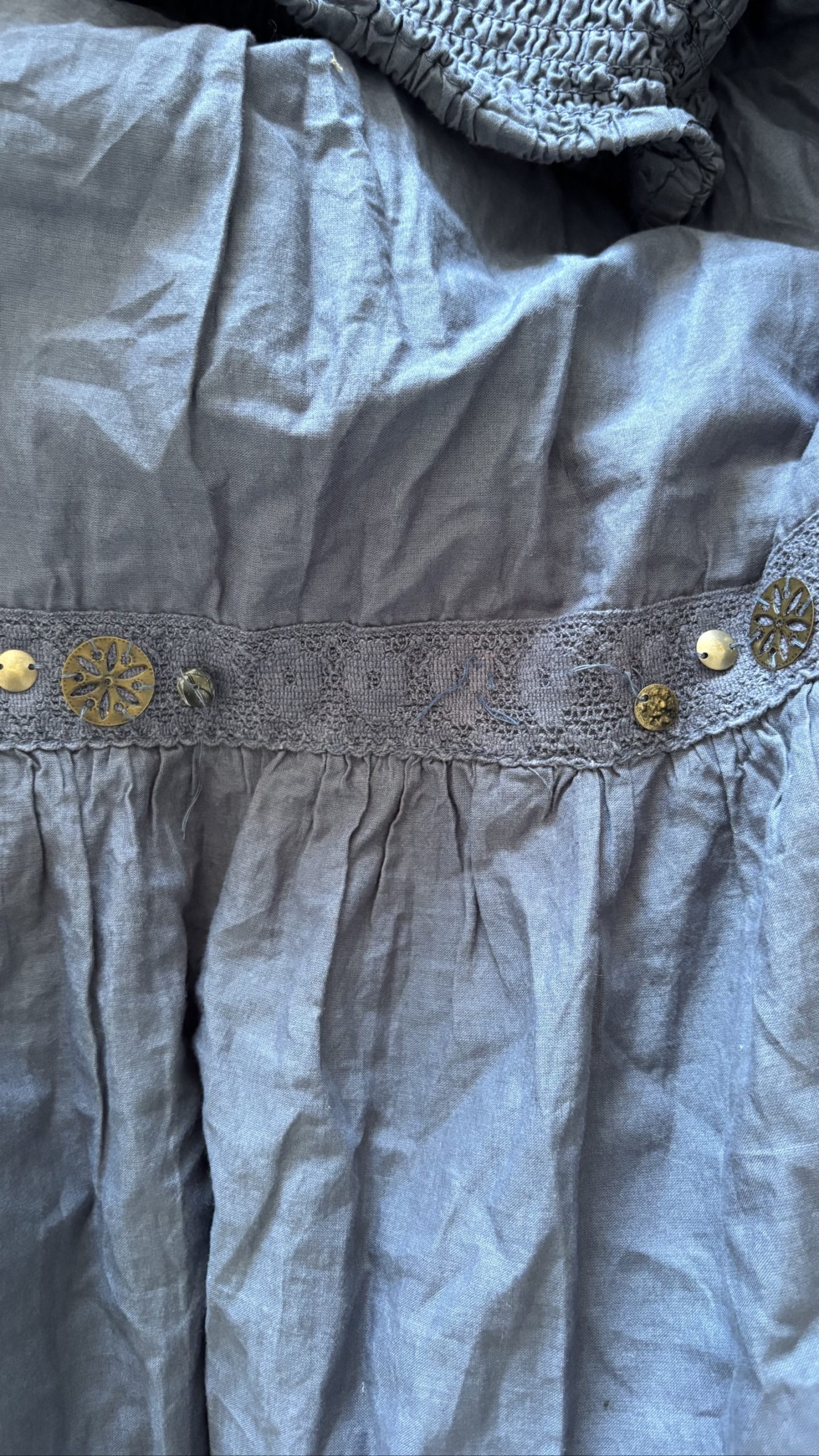 Blue Cotton Boho Maxi Skirt with Embellishments M image 6