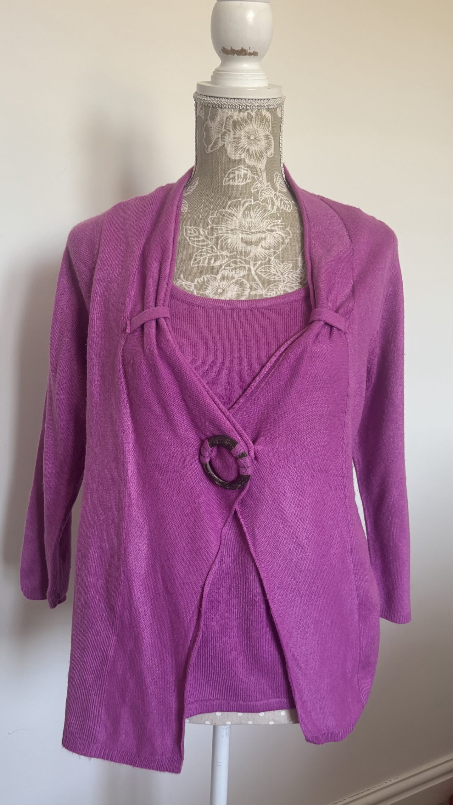 Text Pink Knit Cardigan Small Ring Detail image 7