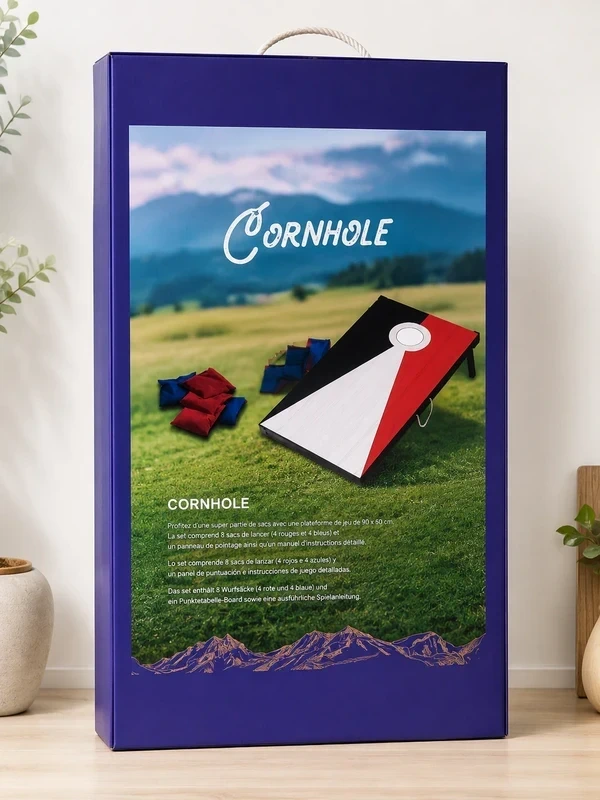 Jeu de Cornhole Bois Extérieur Rouge et Bleu 120x60 cm
