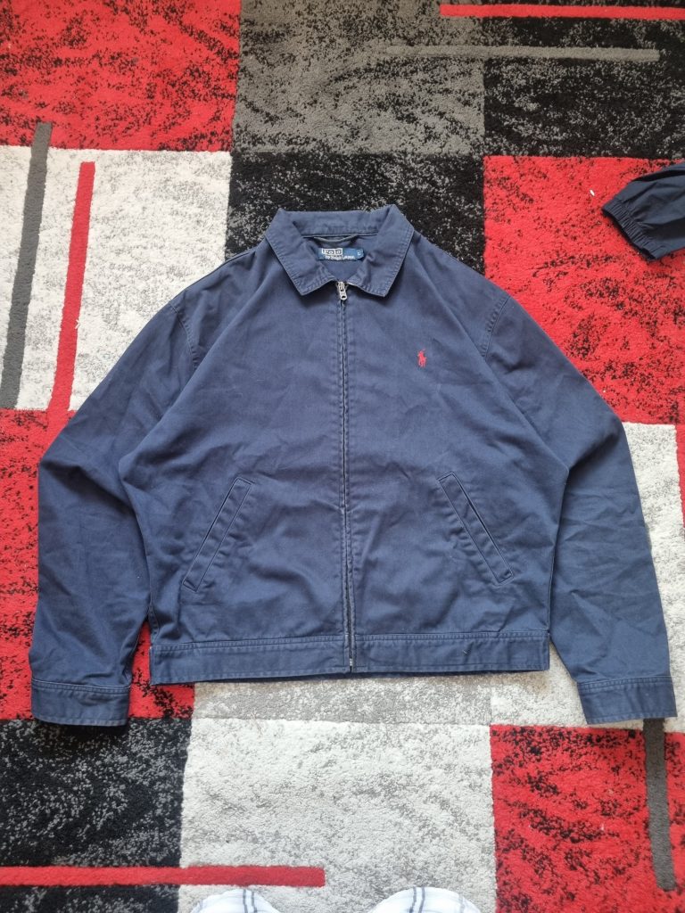 Polo Ralph Lauren Navy Zip Front Harington Jacket Large Red Logo