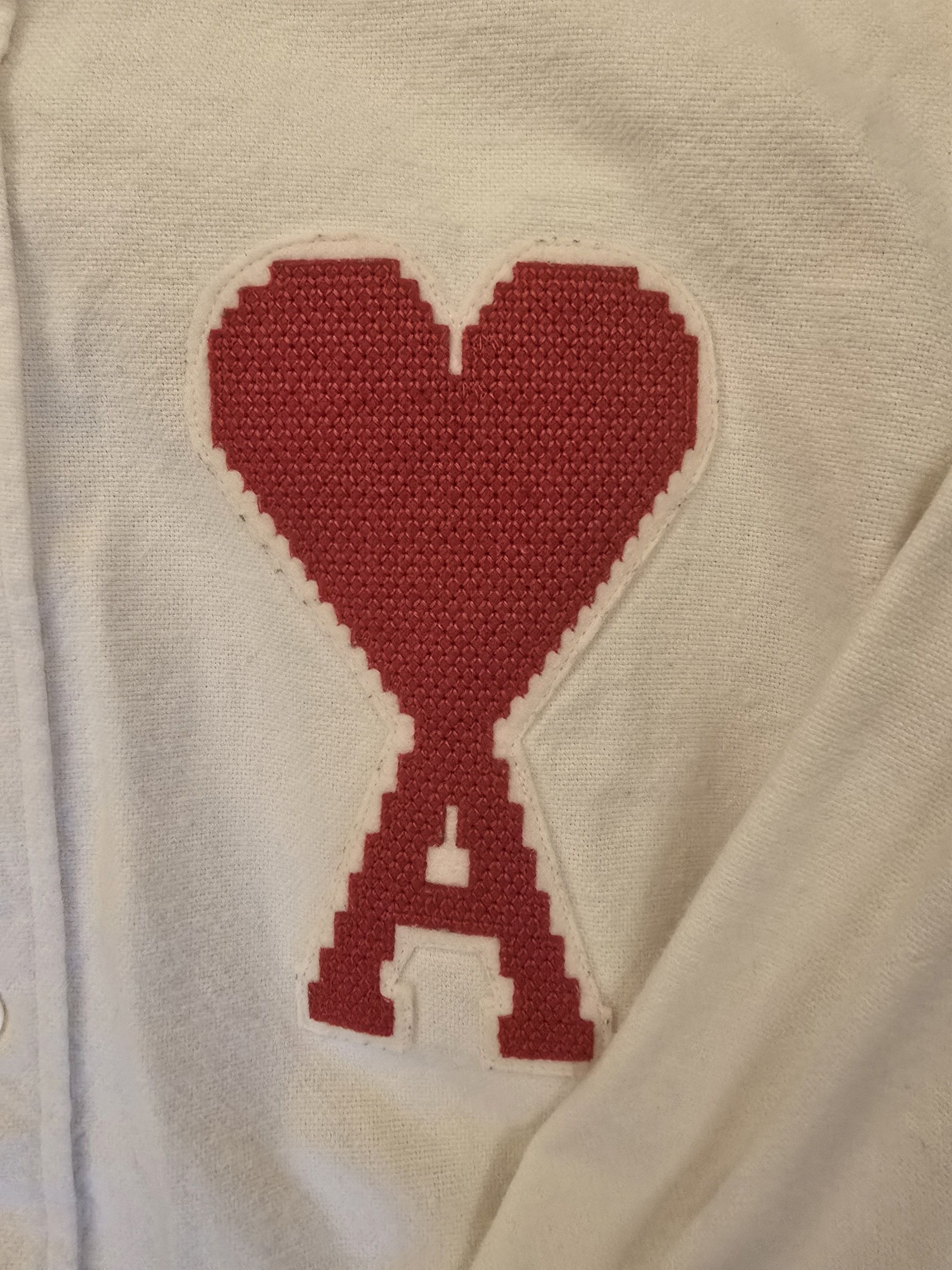 Ami Cream Cotton Long Sleeve Shirt Size 38 Red Heart Logo image 2