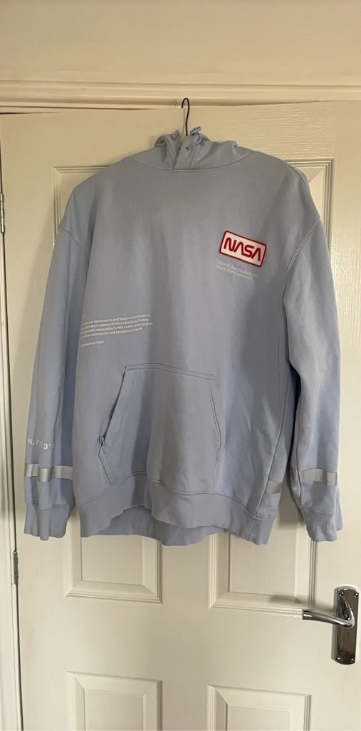 NASA Light Blue Hoodie Sweatshirt with Reflective Stripes Large