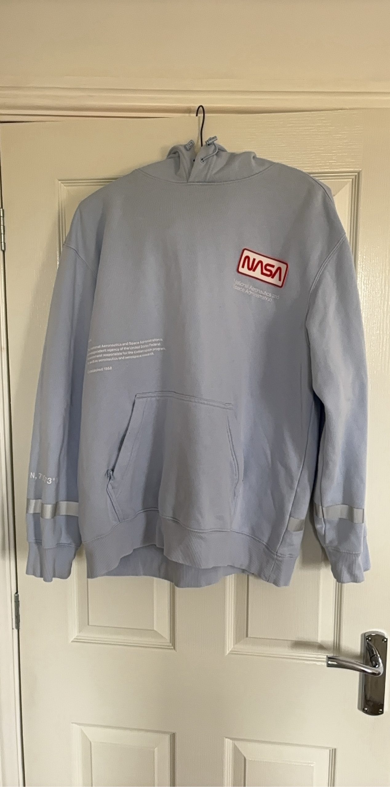 NASA Light Blue Hoodie Sweatshirt with Reflective Stripes Large