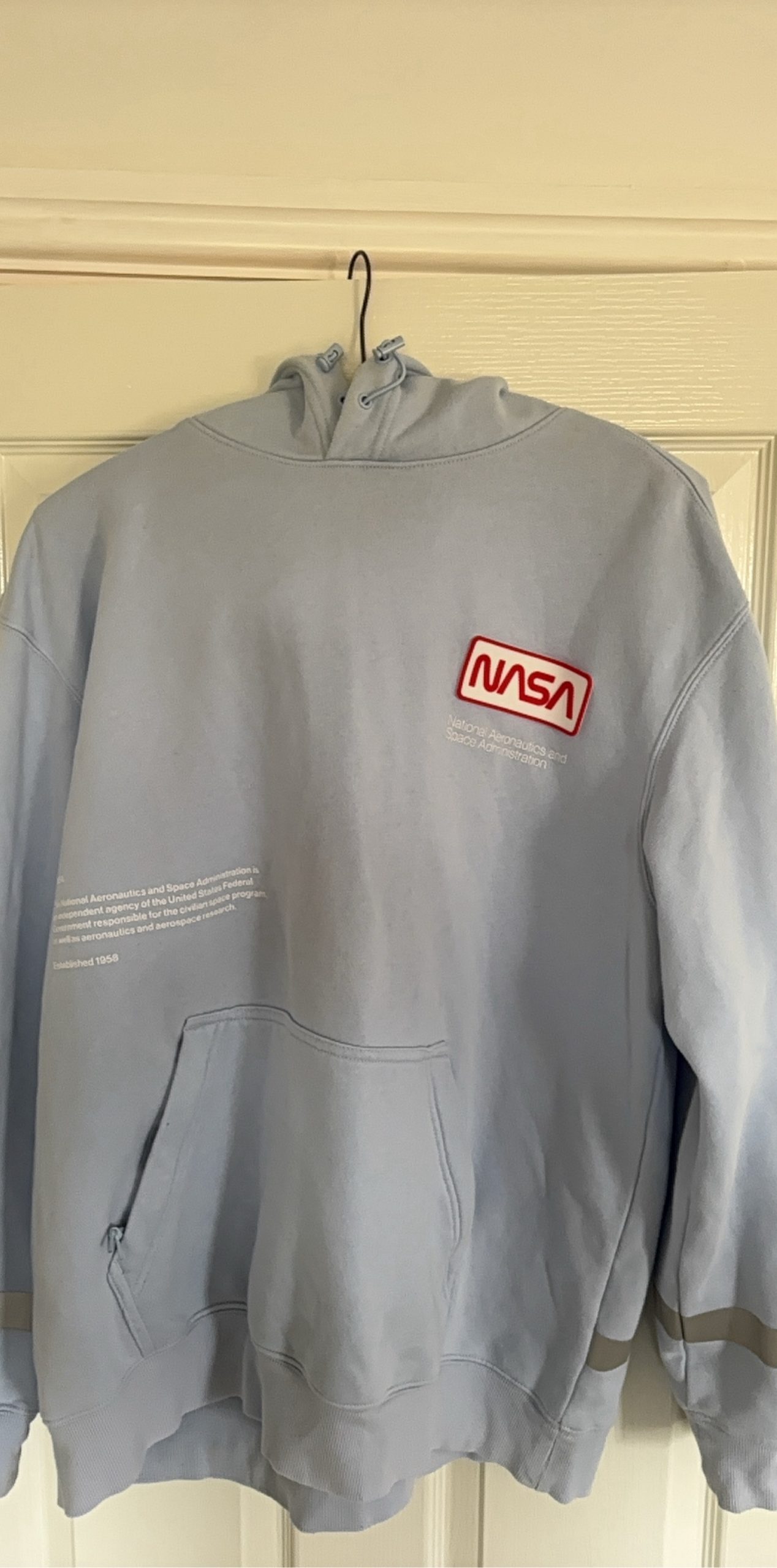 NASA Light Blue Hoodie Sweatshirt with Reflective Stripes Large image 2