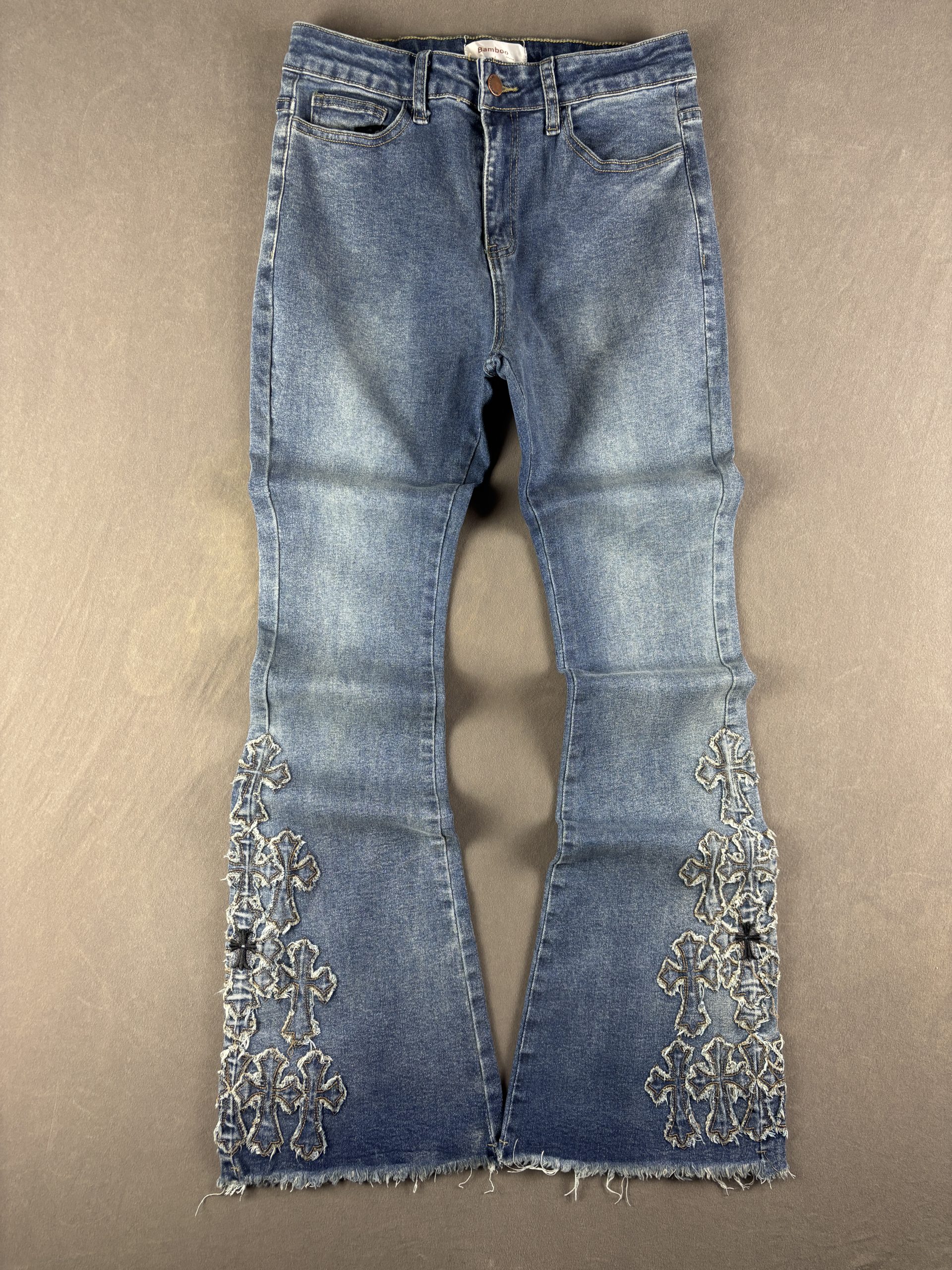 Bamboo Jeans Flared Cross Patch | Mittelblau | Größe 9