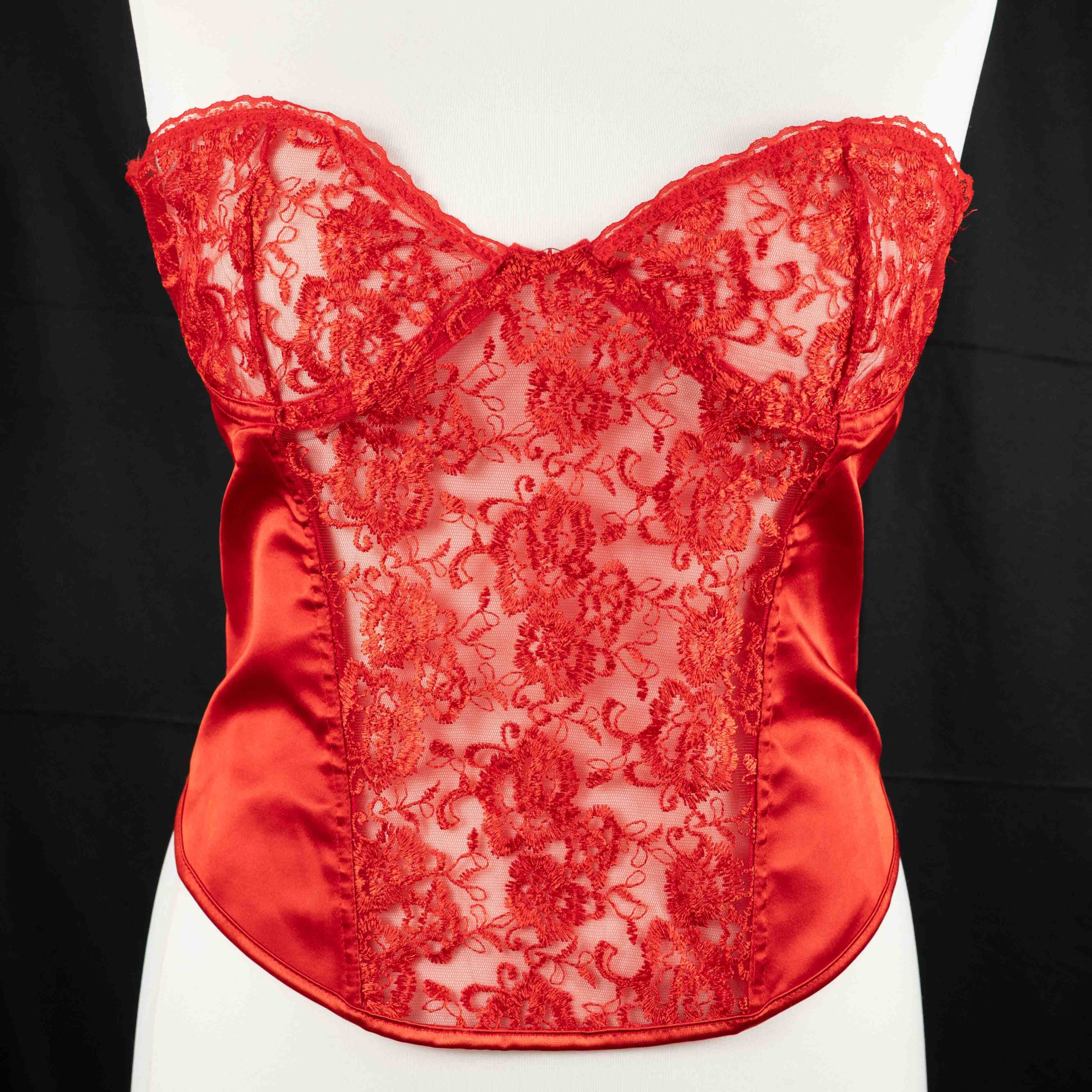 Pretty Little Thing Red Lace & Satin Corset Top XXL Sheer Floral Lace Bodice NWT