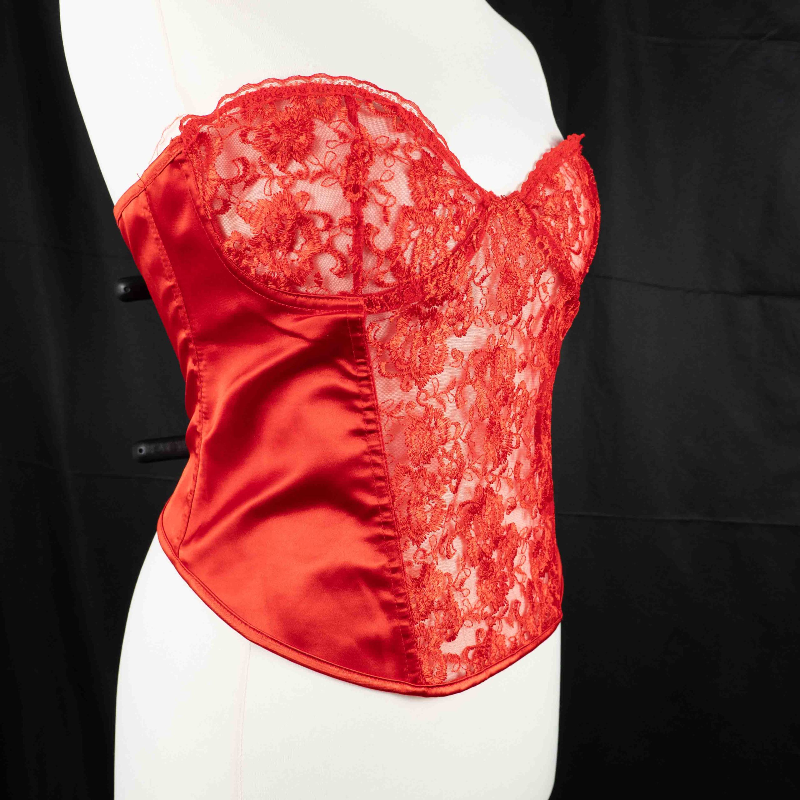 Pretty Little Thing Red Lace & Satin Corset Top XXL Sheer Floral Lace Bodice NWT image 3