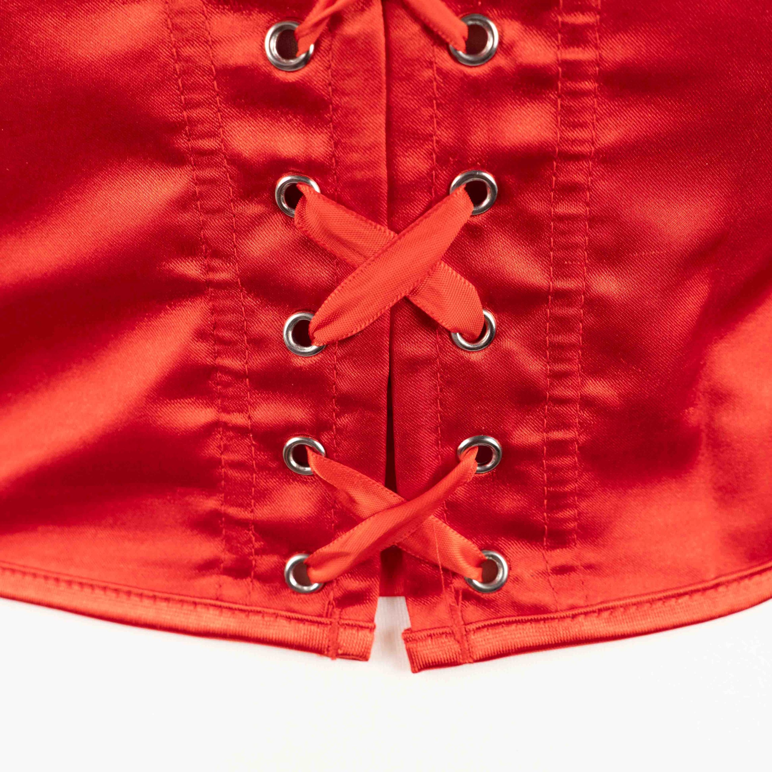 Pretty Little Thing Red Lace & Satin Corset Top XXL Sheer Floral Lace Bodice NWT image 5