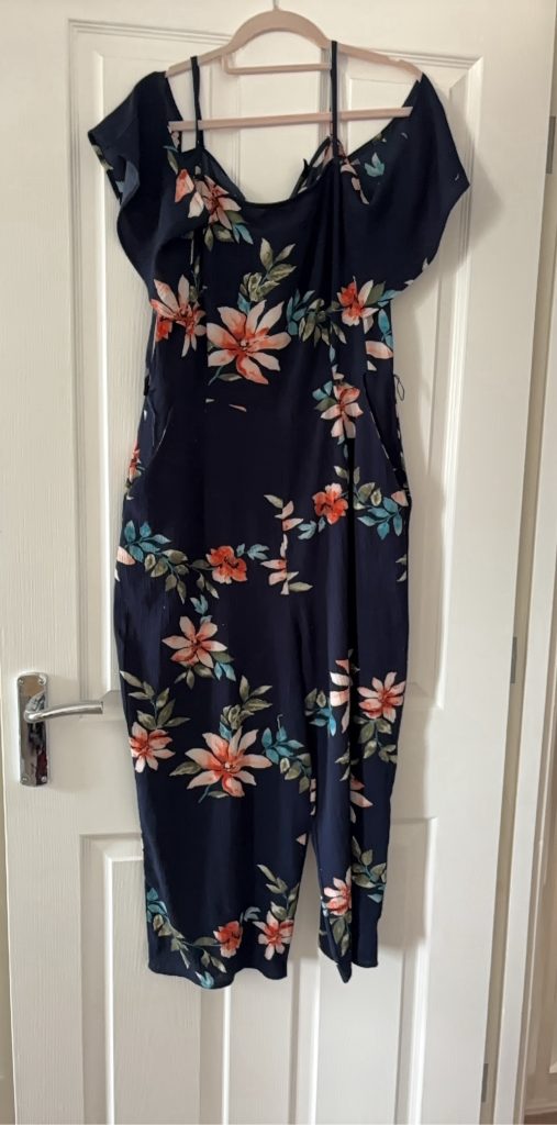 Navy Floral Cold Shoulder Jumpsuit UK 10