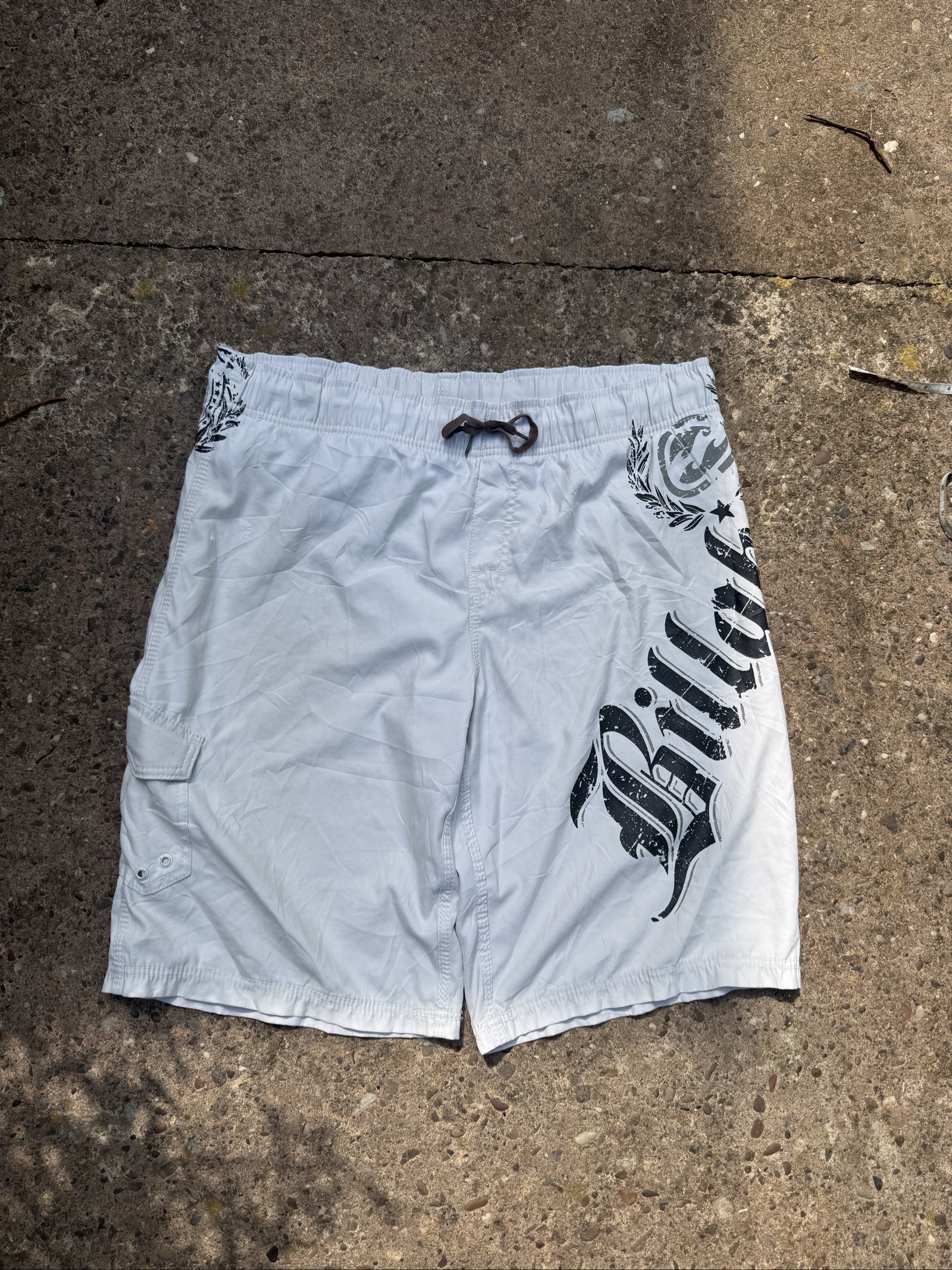Billabong White Cargo Swim Shorts Elastic Waist