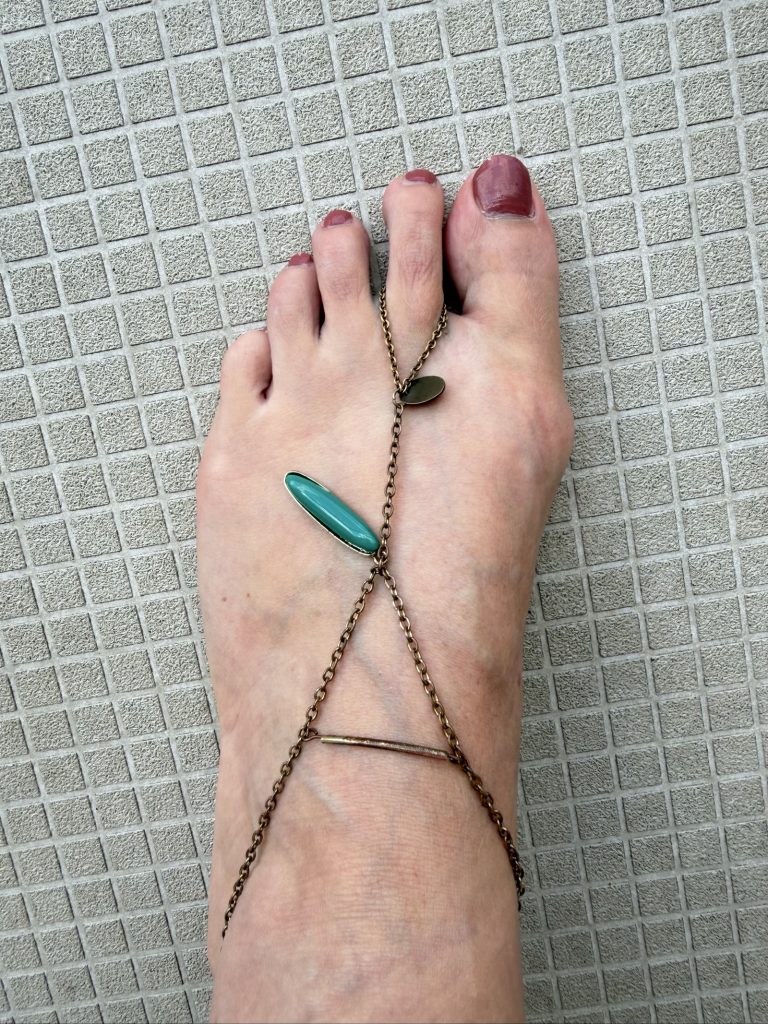 Hand crafted Bronze & Turquoise Chain Foot Jewelry One Size