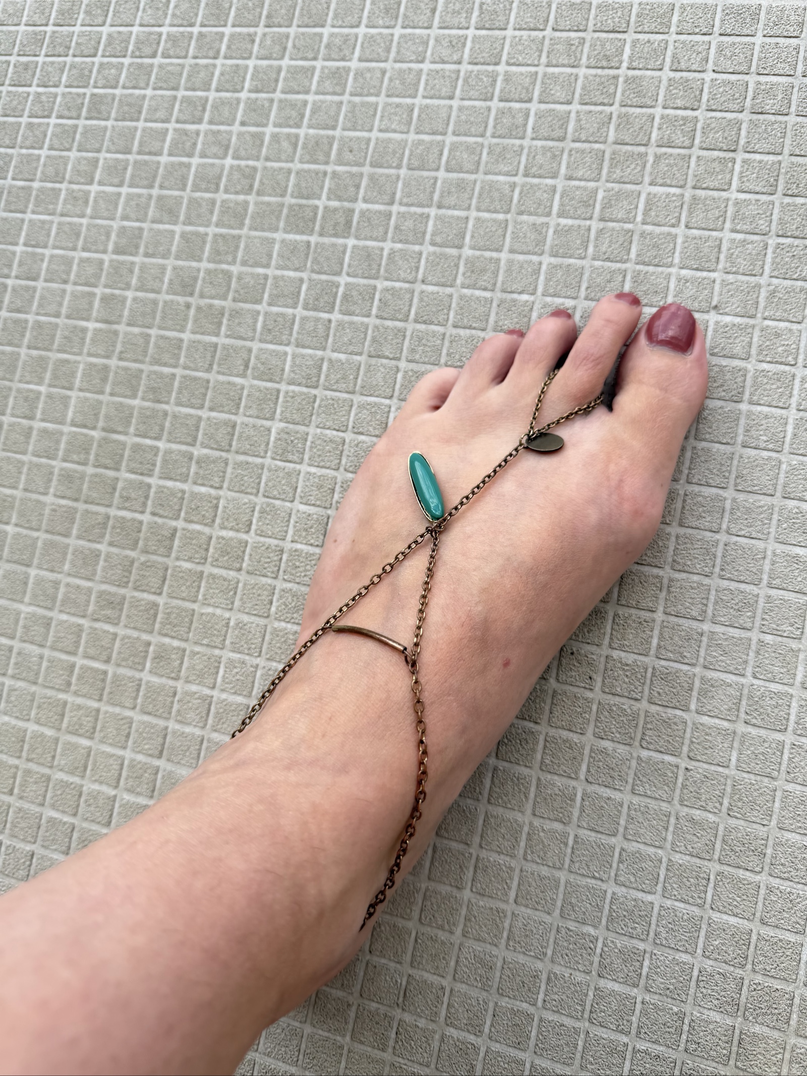 Hand crafted Bronze & Turquoise Chain Foot Jewelry One Size image 2