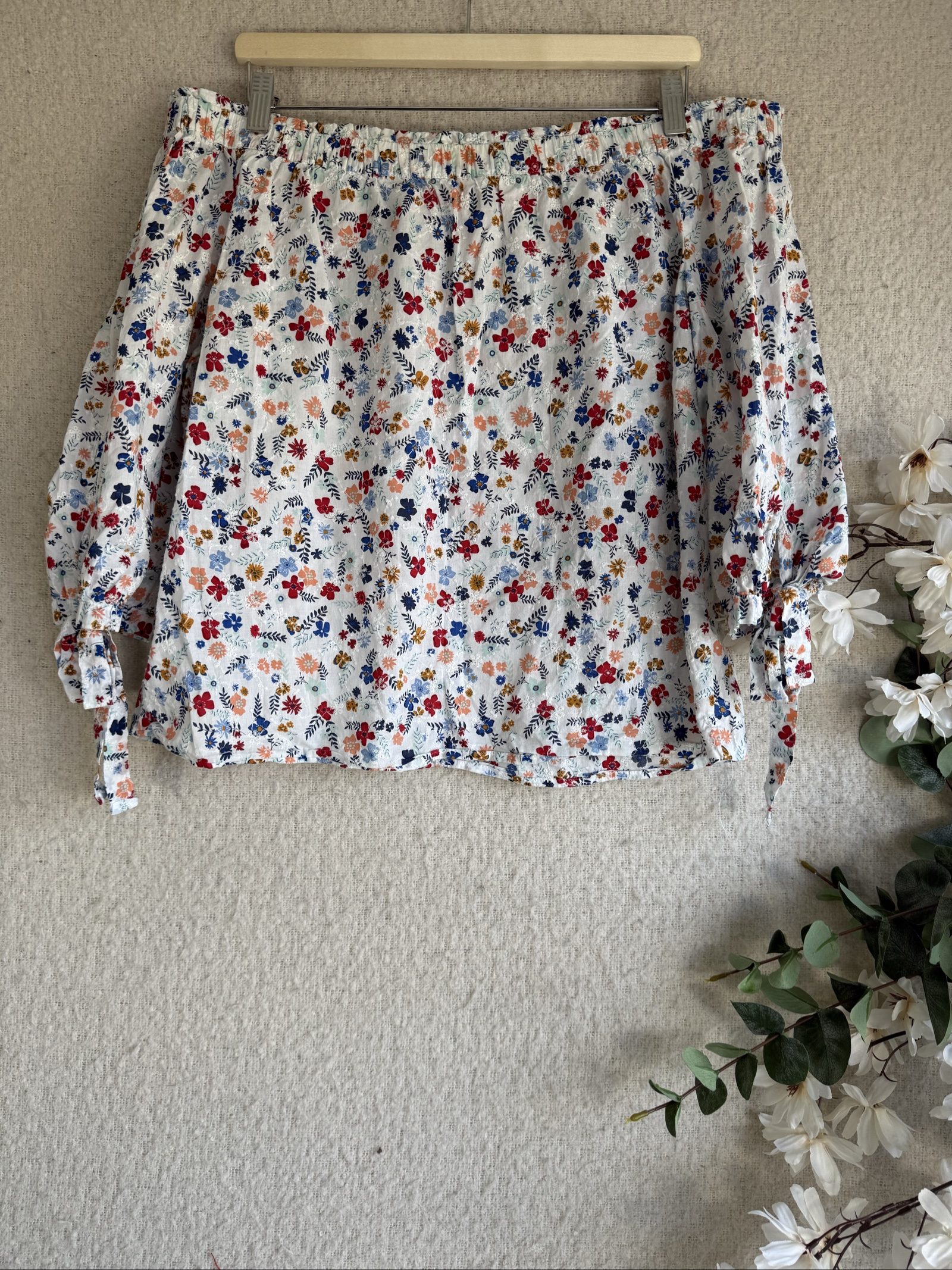 Falmer Heritage Floral Print Off Shoulder Top UK 16 Boho Summer Blouse