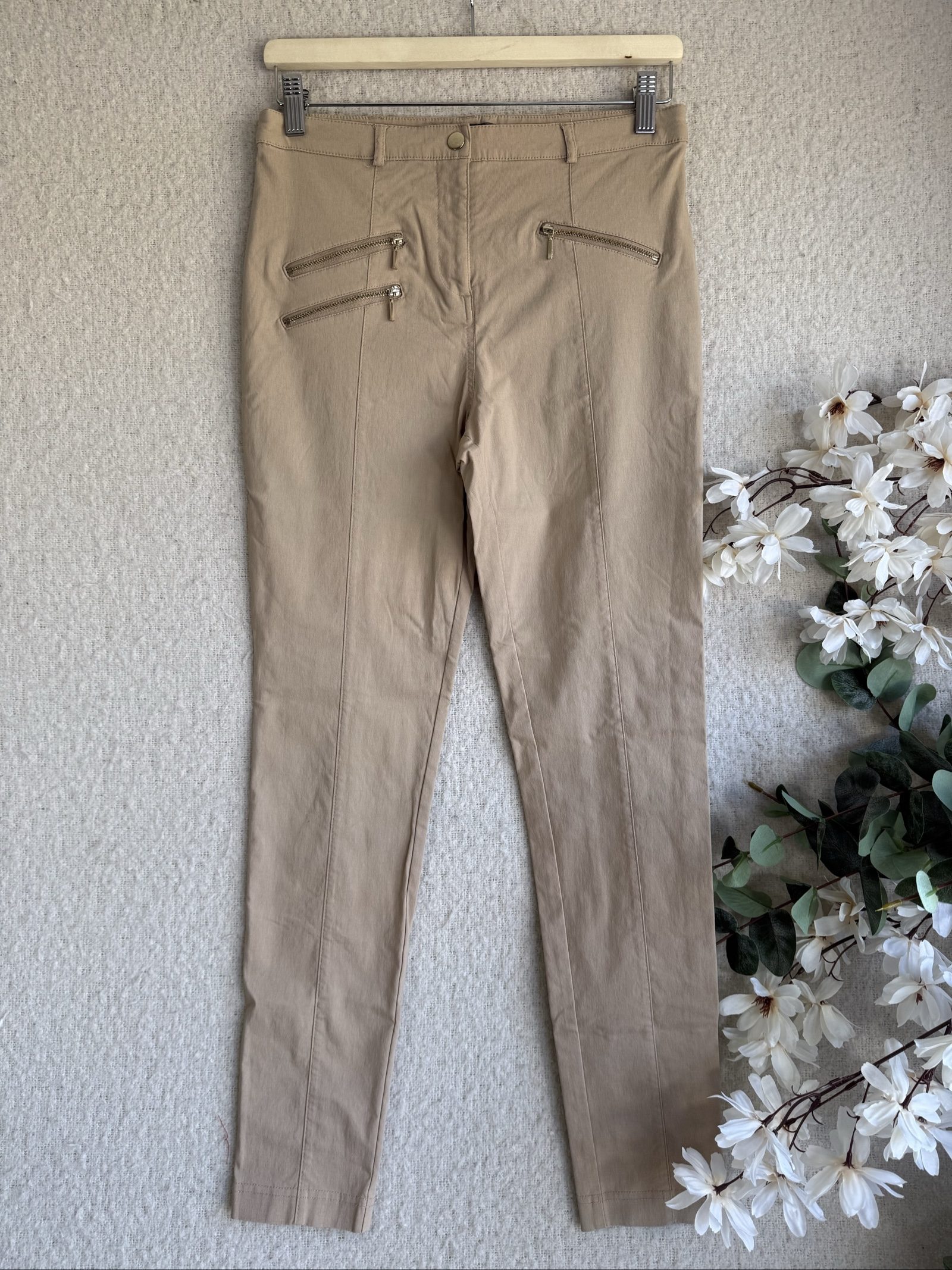 Atmosphere Beige Skinny Fit Zip Detail Trousers UK 10 Stylish Casual Pants