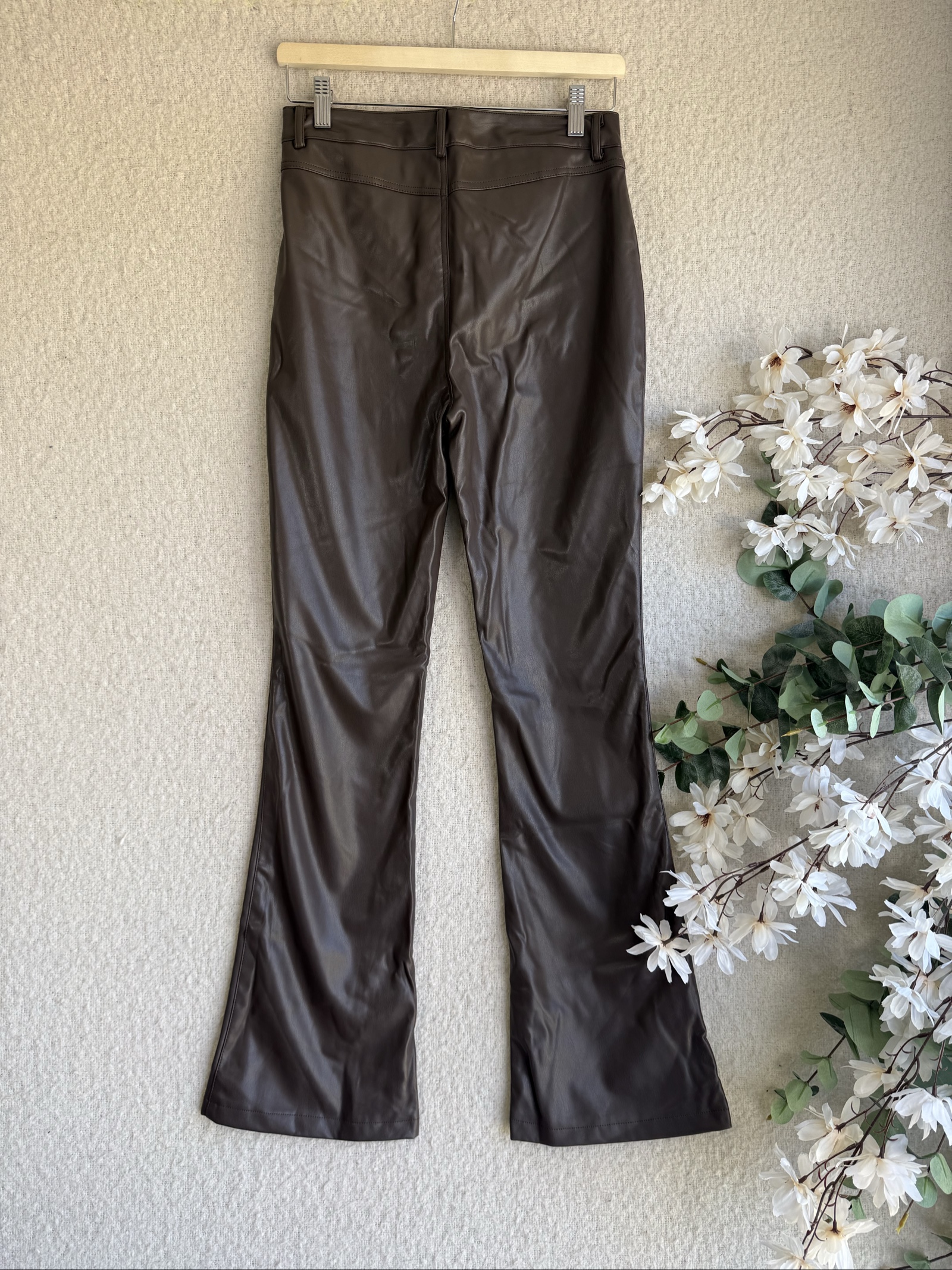 Motel Brown PU & Polyester Flared Trousers Medium Stylish Faux Leather image 4