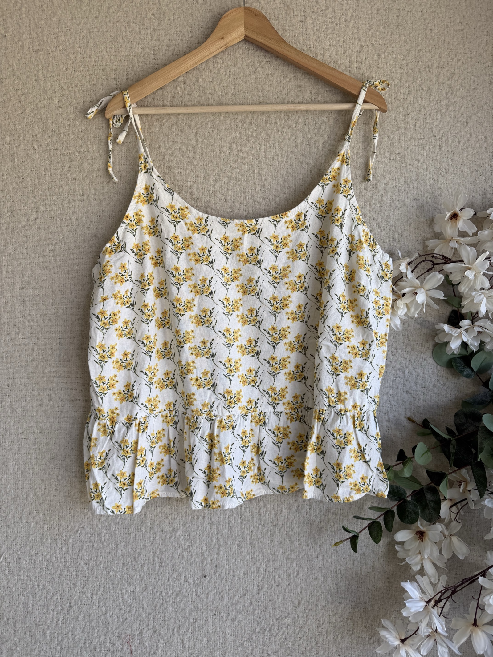 Papaya Yellow Floral Peplum Hem Cami Top UK 18 Adjustable Straps Summer