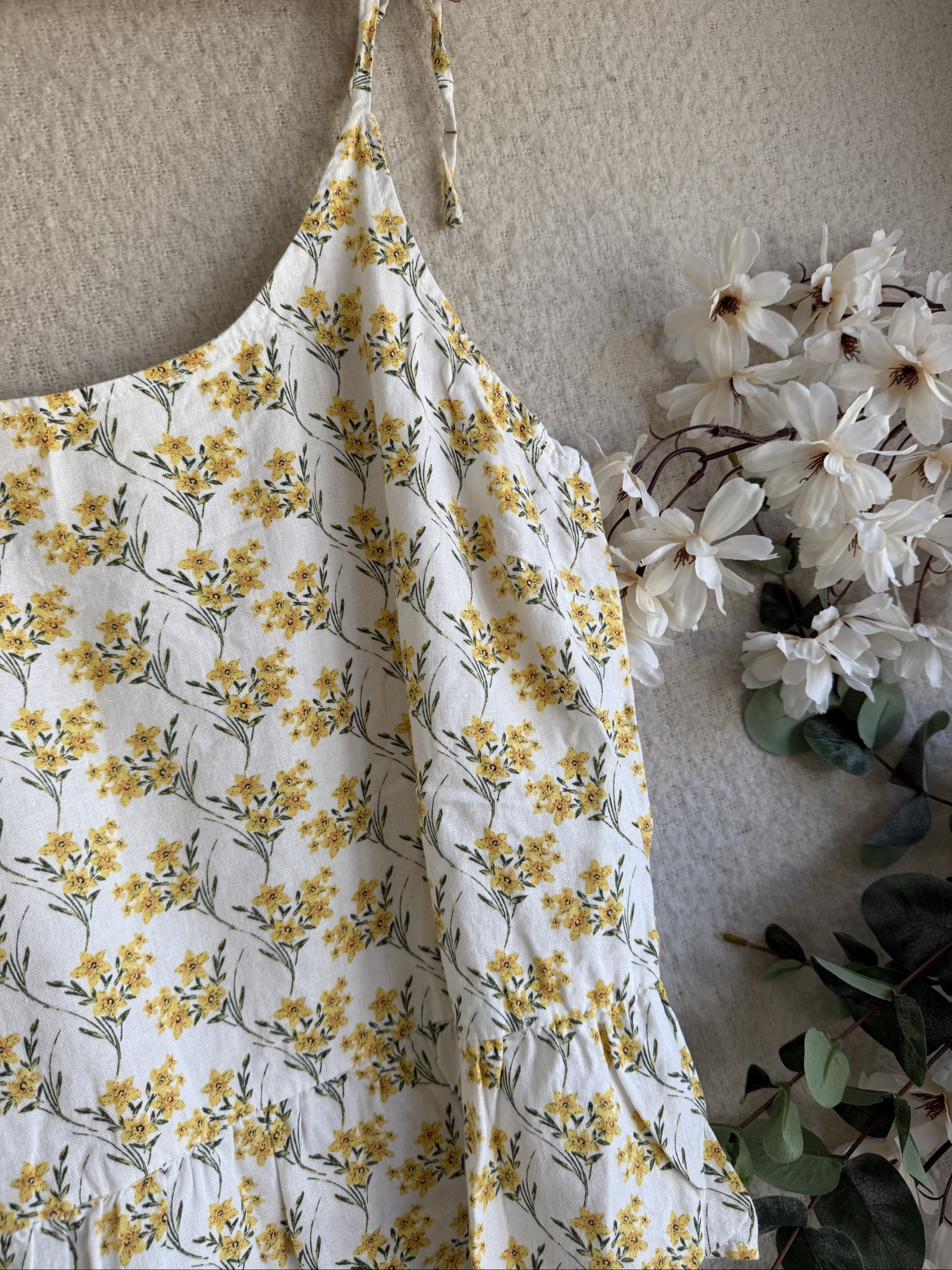 Papaya Yellow Floral Peplum Hem Cami Top UK 18 Adjustable Straps Summer image 2