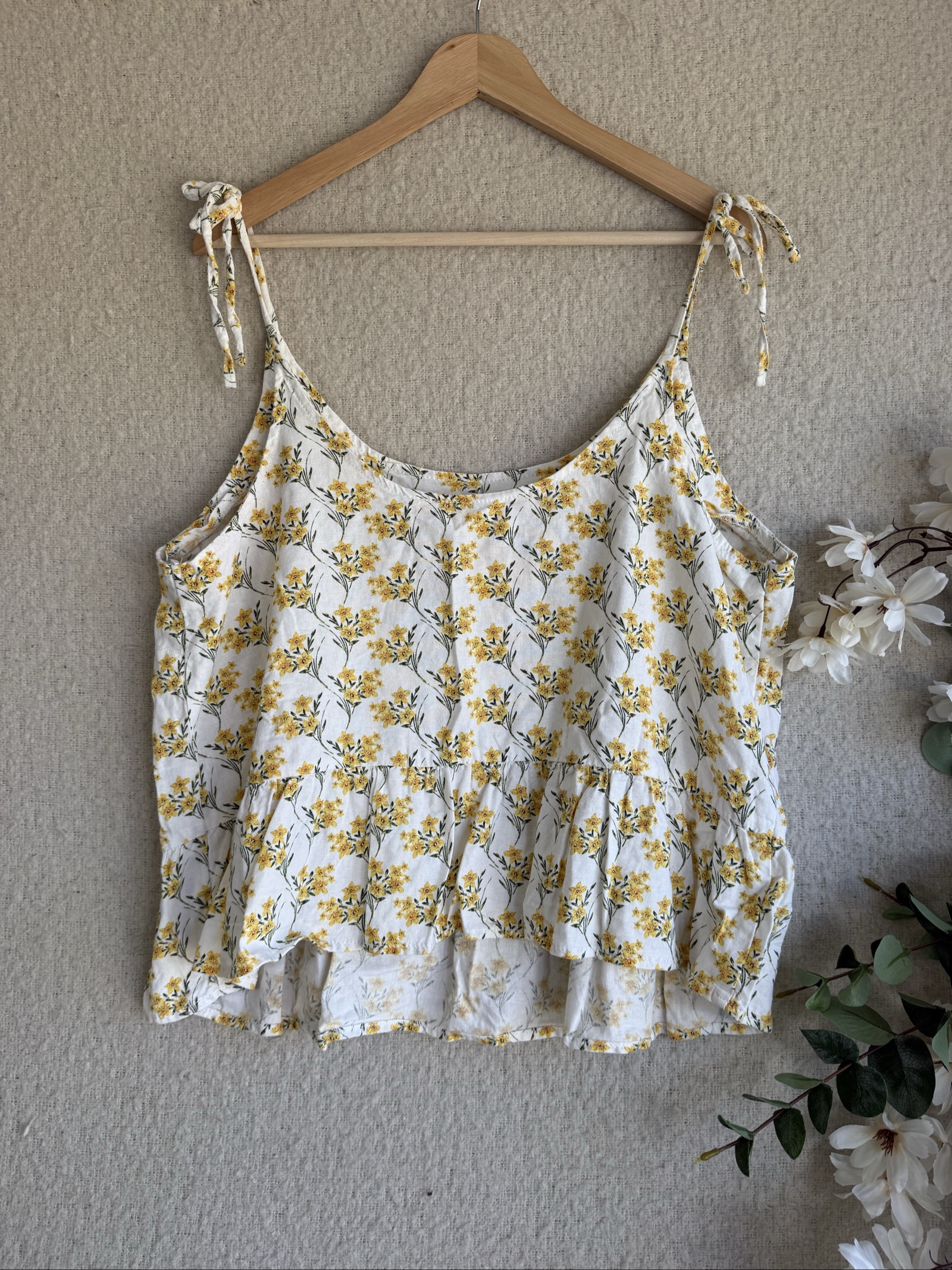 Papaya Yellow Floral Peplum Hem Cami Top UK 18 Adjustable Straps Summer image 4
