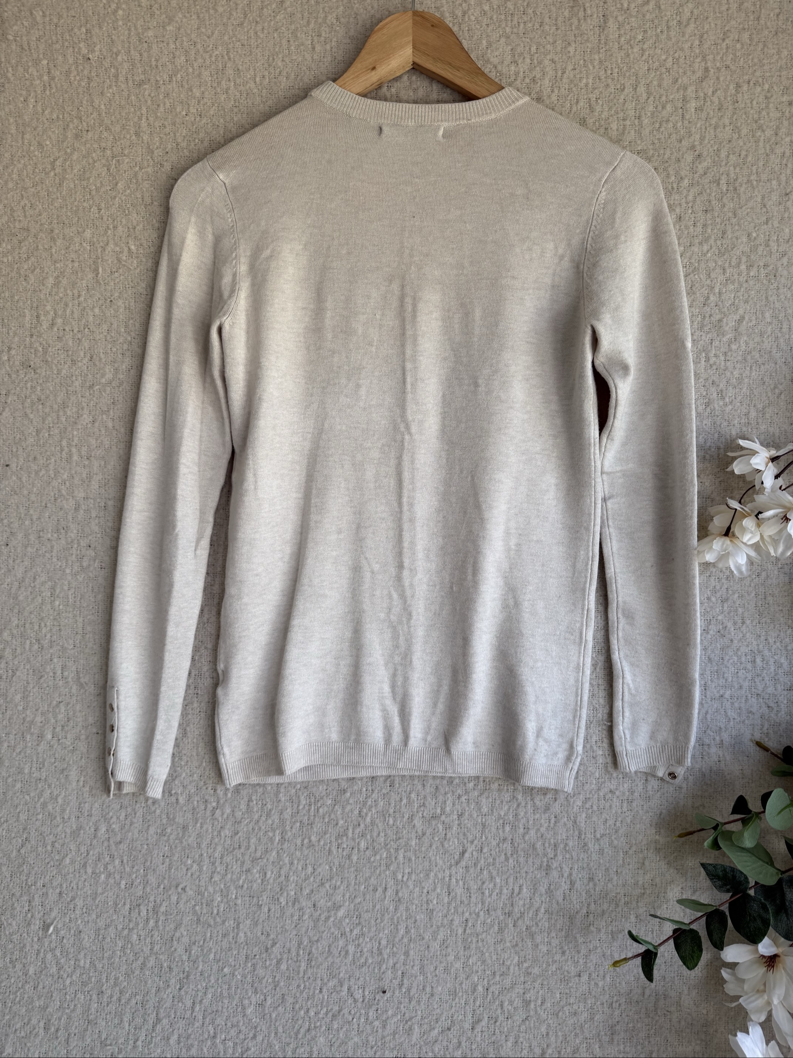 Zara Cream Knit Long Sleeve Sweater Small Button Detail Stylish Elegant image 3