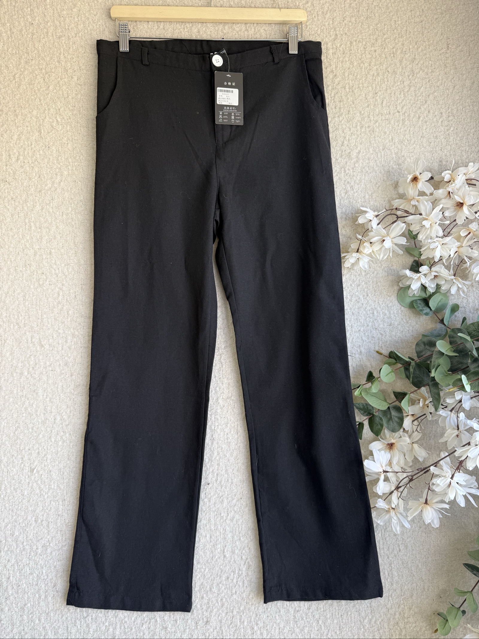 Zacard Black Straight Leg Trousers UK XL Classic Cotton Blend Pants