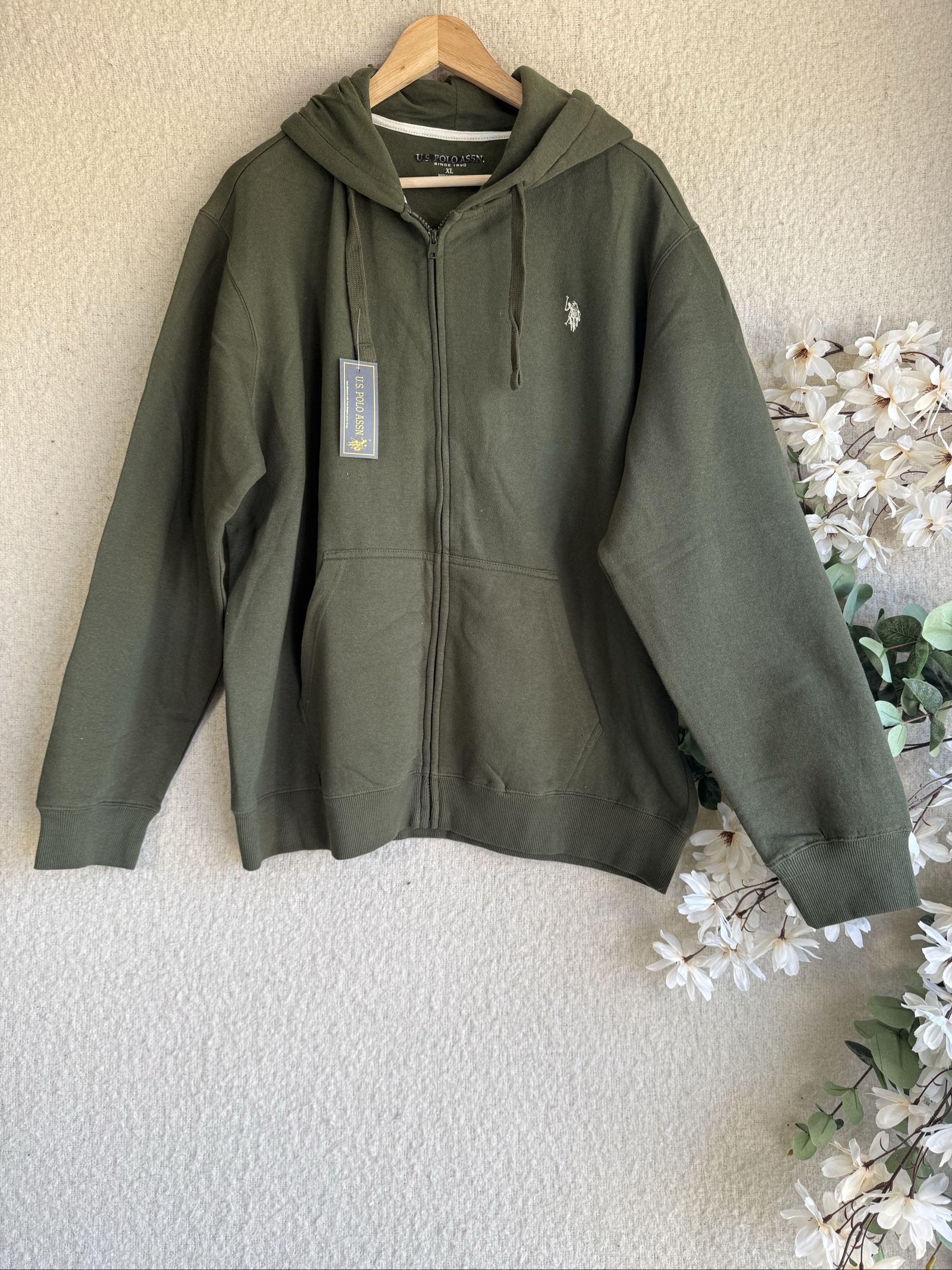 U.S. Polo Assn. Olive Green Zip Up Hoodie XL Mens Casual Streetwear