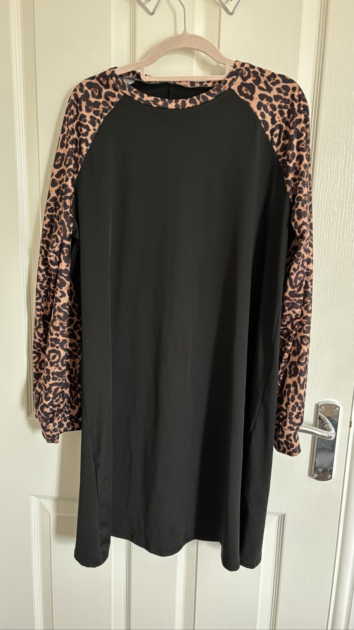 Emery Rose Black & Brown Leopard Print Sleeve Dress XL