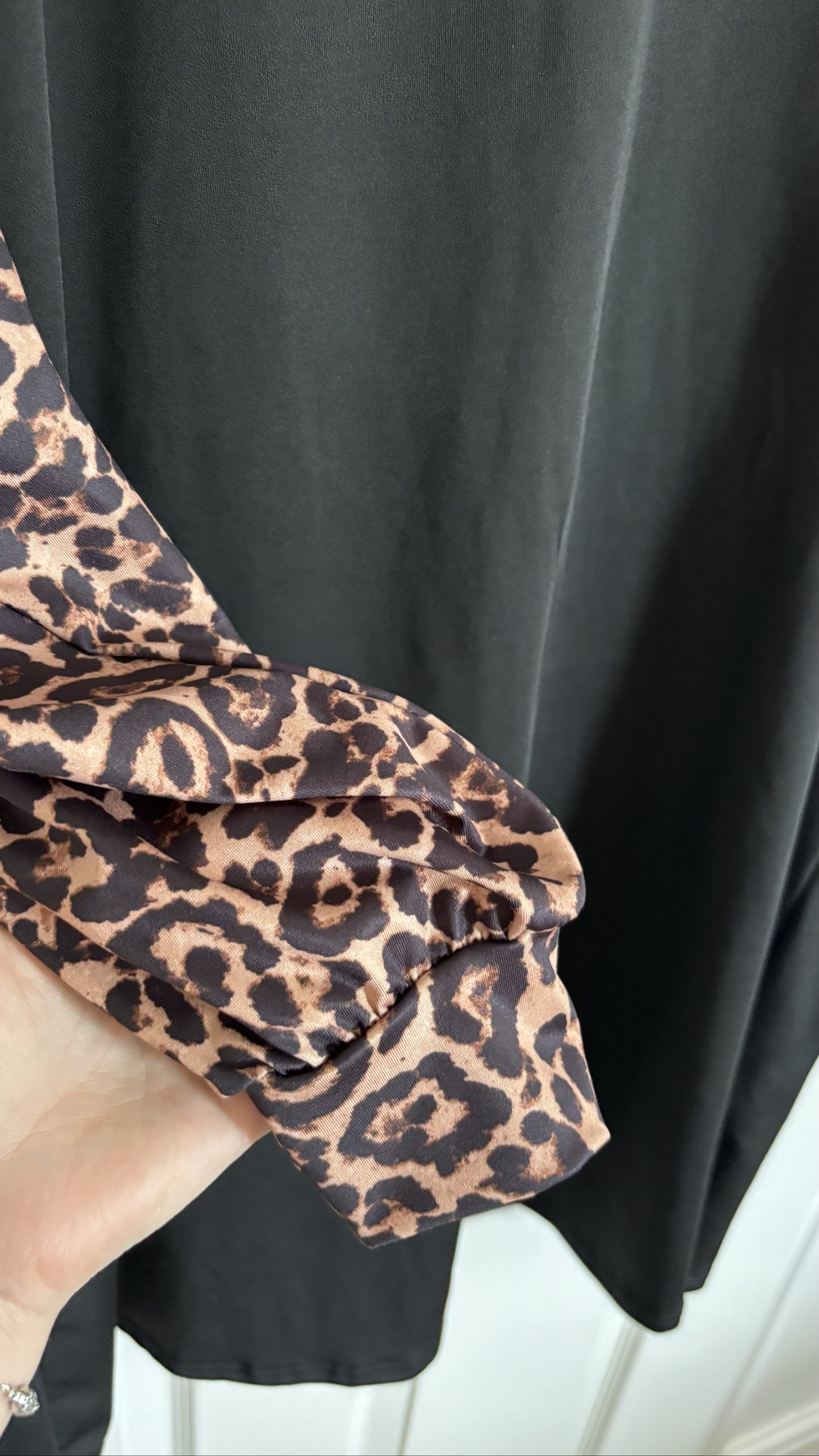 Emery Rose Black & Brown Leopard Print Sleeve Dress XL image 2