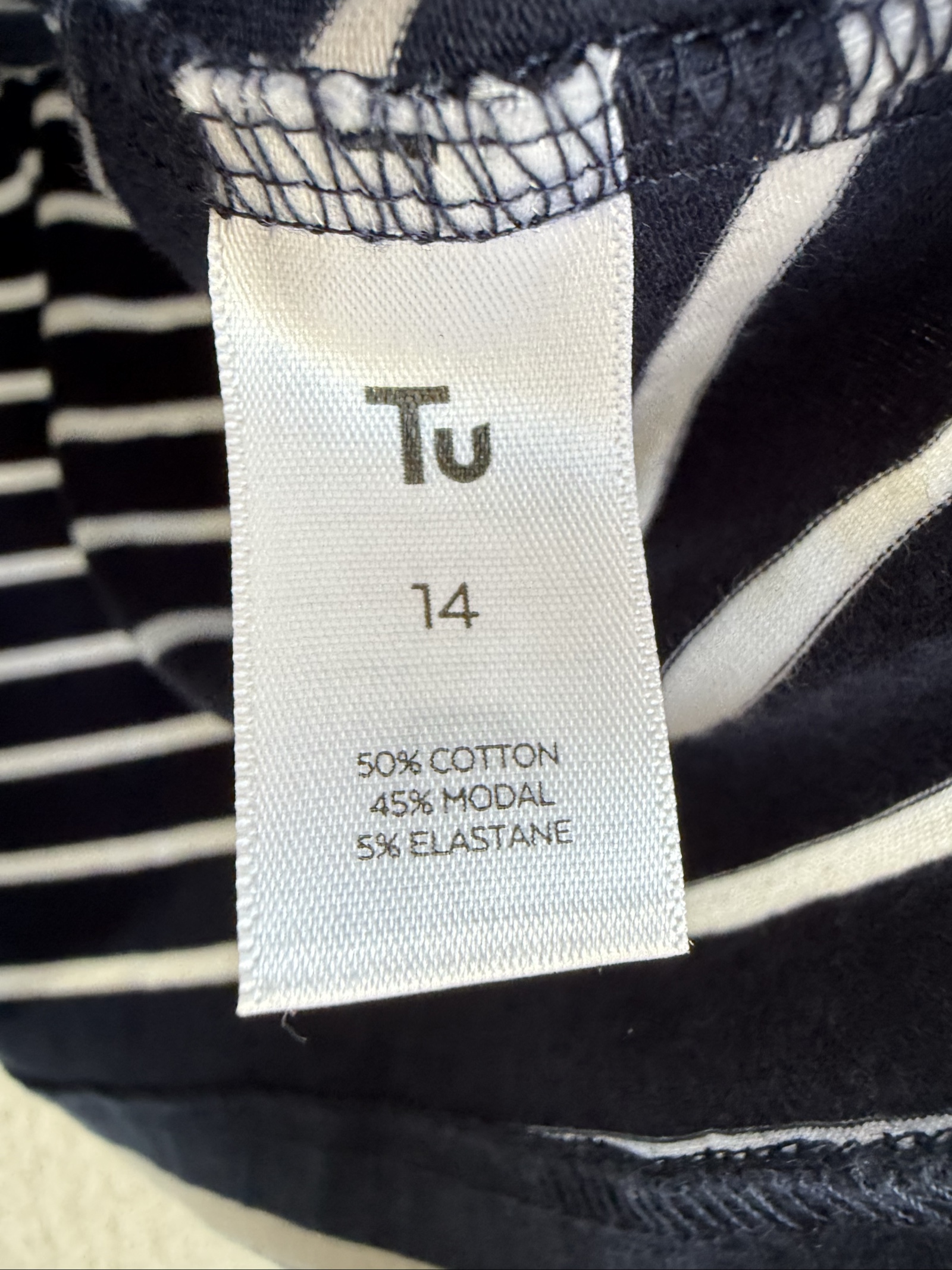 Tu Navy & White Striped Long Sleeve Top UK 14 Cotton Modal Blend image 5