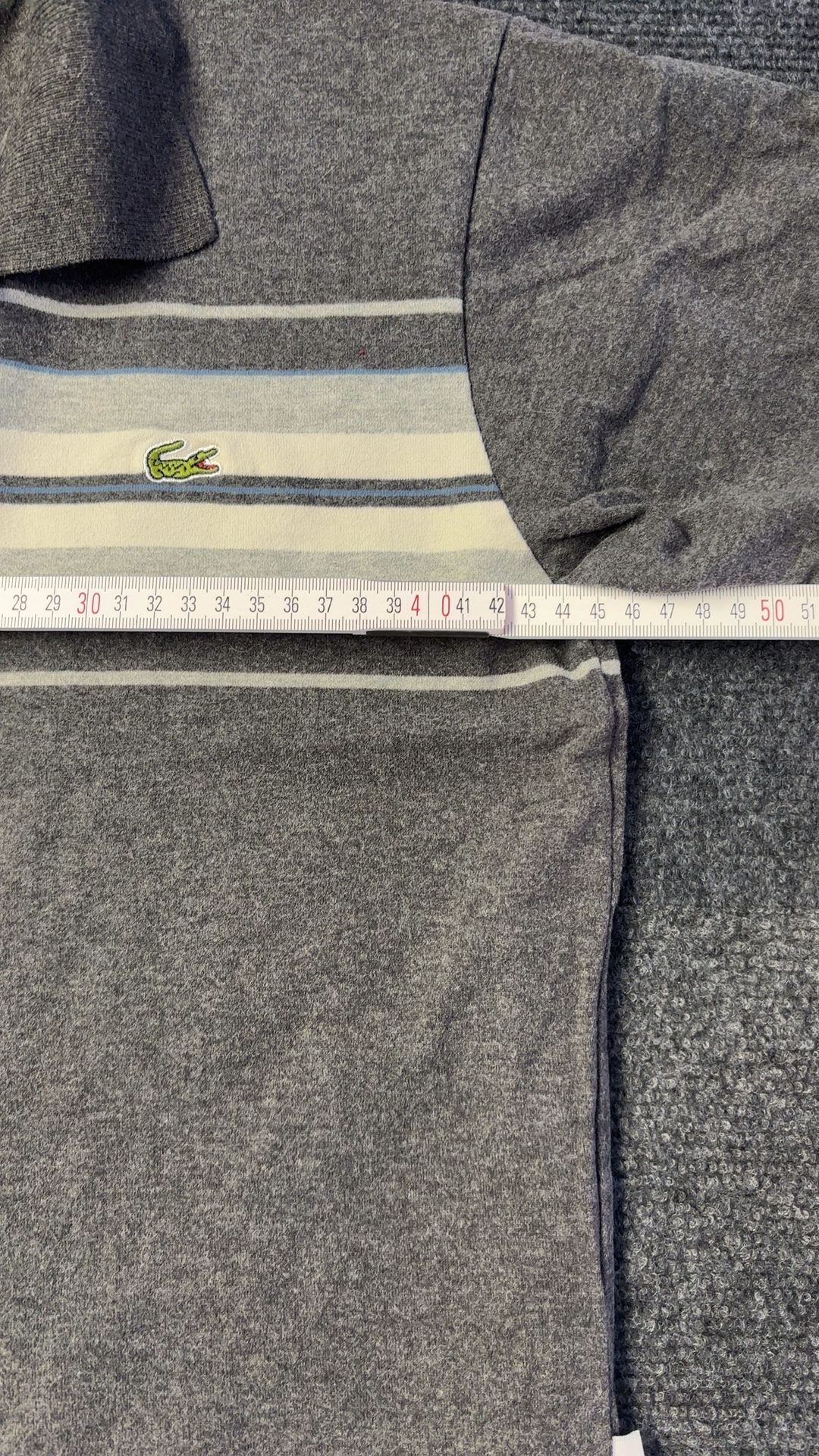Lacoste Grey Striped Polo Shirt Large boys / small mens Classic Soft Cotton image 2