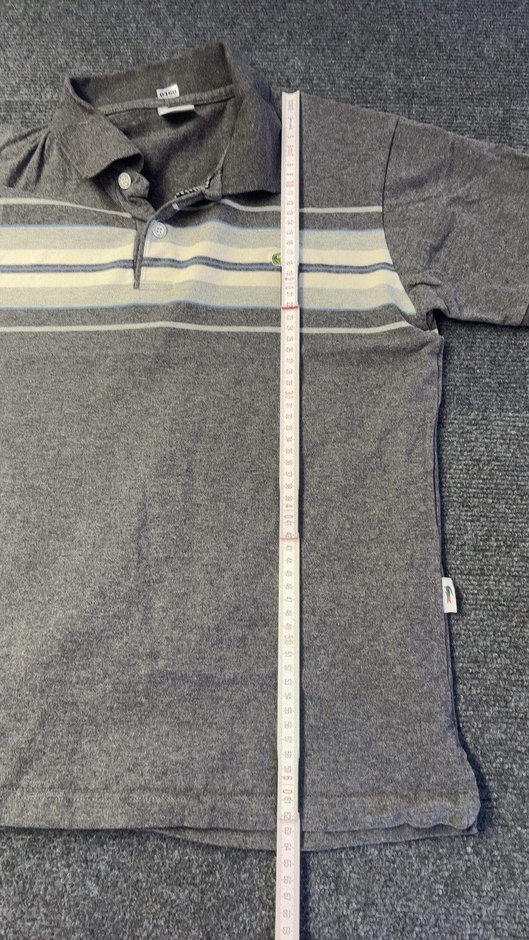 Lacoste Grey Striped Polo Shirt Large boys / small mens Classic Soft Cotton image 3