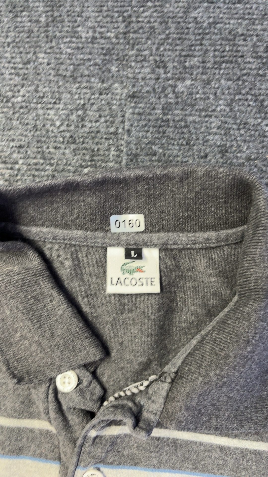Lacoste Grey Striped Polo Shirt Large boys / small mens Classic Soft Cotton image 5