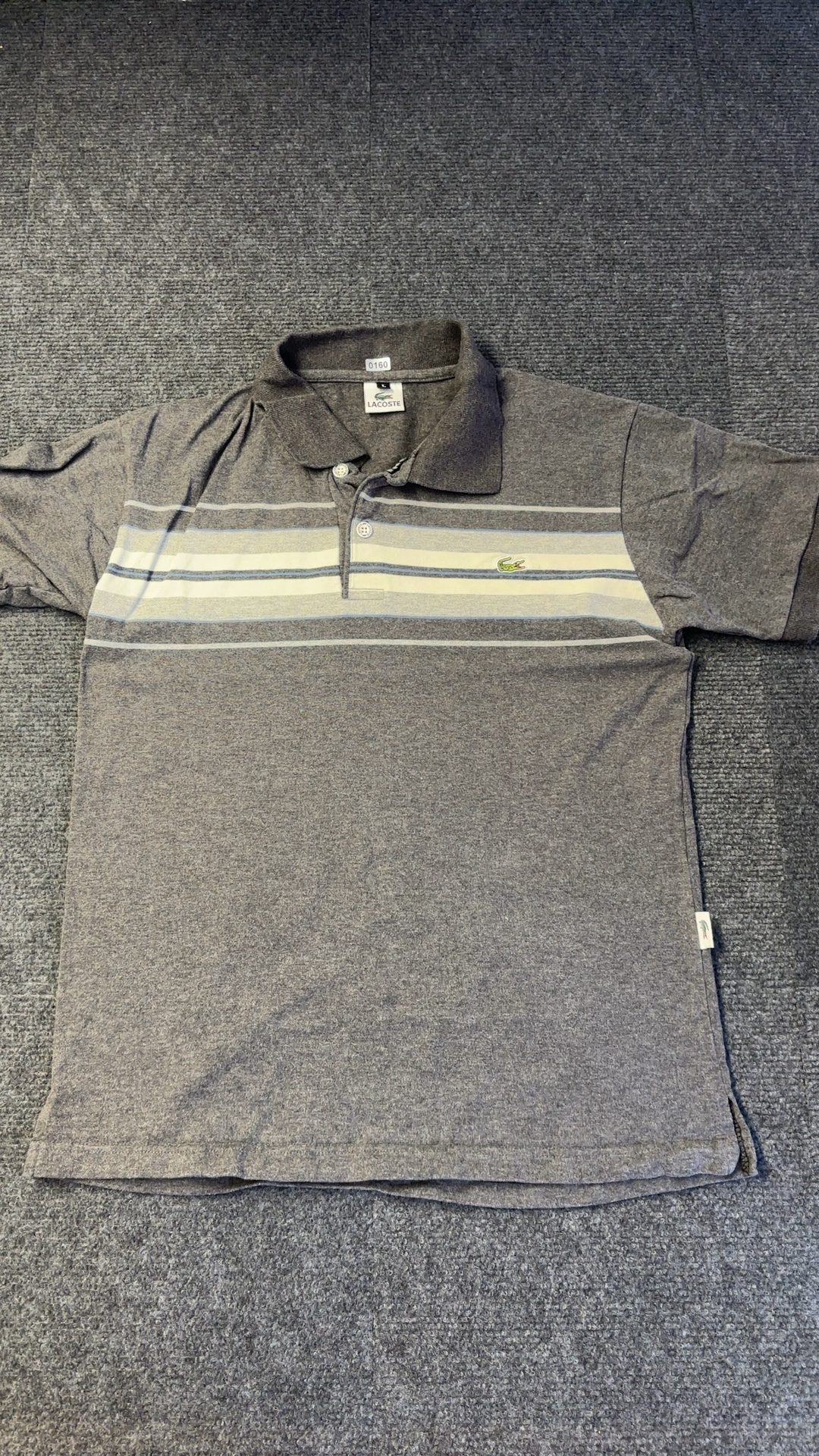 Lacoste Grey Striped Polo Shirt Large boys / small mens Classic Soft Cotton image 6