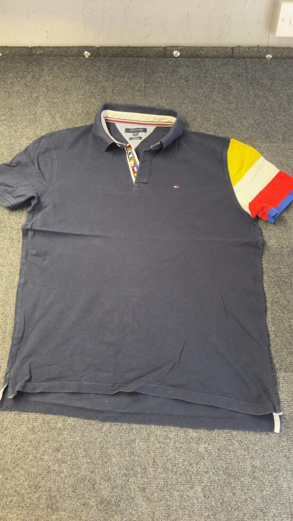 Tommy Hilfiger Navy Multi-Colour Sleeve Polo Shirt XL Custom Fit