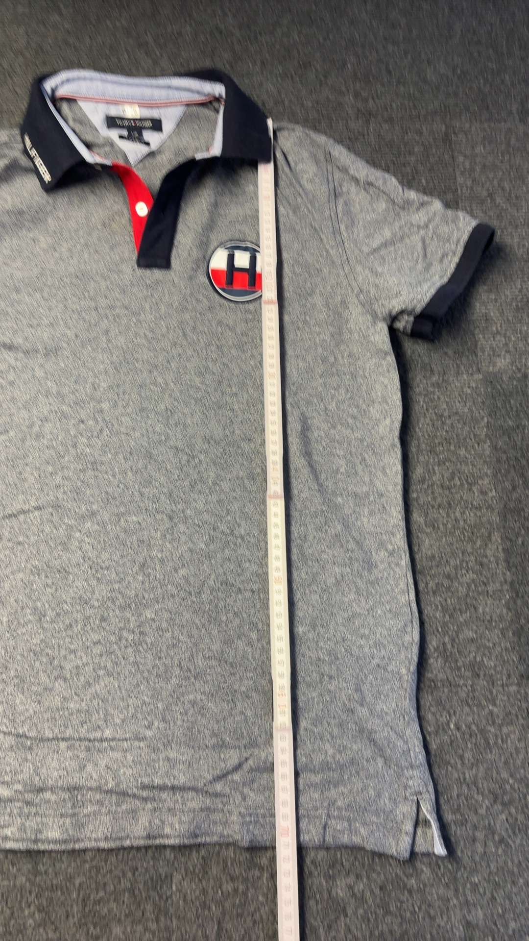 Tommy Hilfiger Grey & Navy Slim Fit Polo Shirt Large image 3