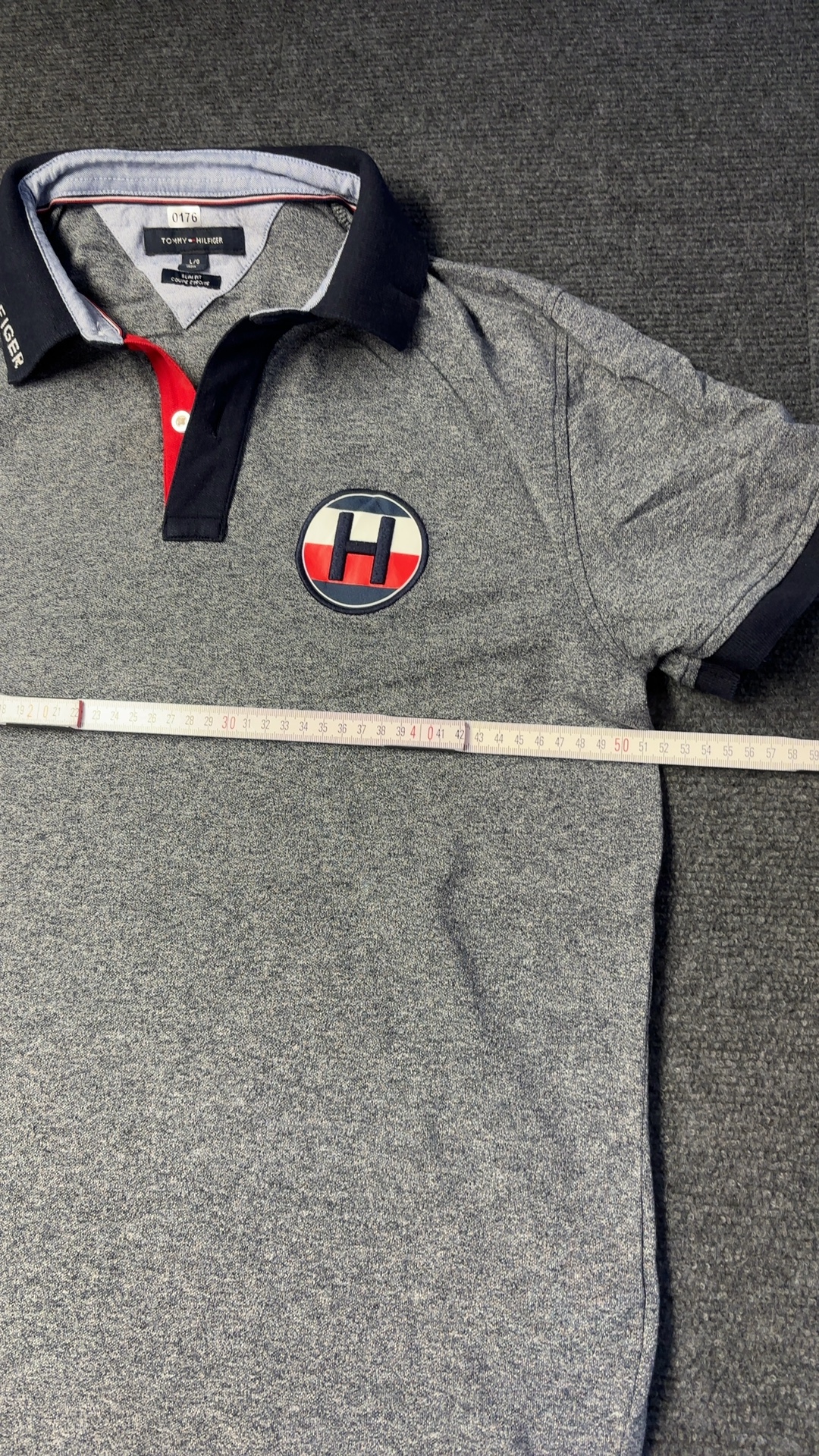 Tommy Hilfiger Grey & Navy Slim Fit Polo Shirt Large image 4