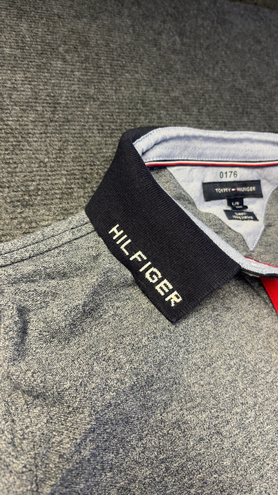 Tommy Hilfiger Grey & Navy Slim Fit Polo Shirt Large image 5
